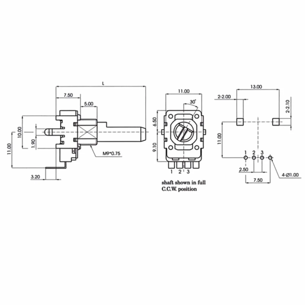 Potenziometro rotante di controllo volume a 4 pin,1K Ohm