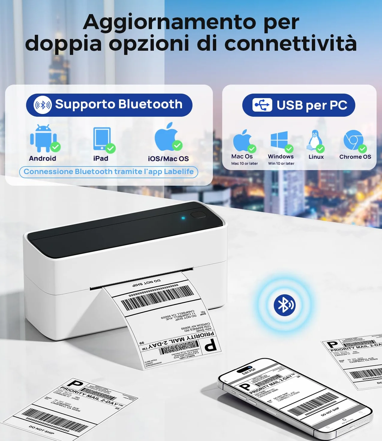Phomemo Stampante per etichette Bluetooth, PM241BT stampante termica DHL 4XL per Mac/PC, stampante Bluetooth per codici a barre, Amazon, Etsy, Shopify, Royal Mail, DHL, FedEx, UPS