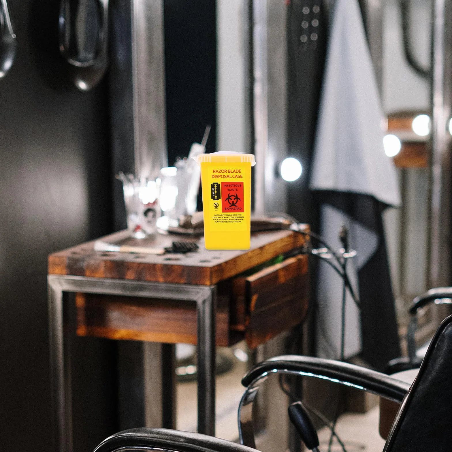 Contenitore per Raccolta Lamette da Barbiere in ABS Giallo Smaltimento Sicuro Barbershop