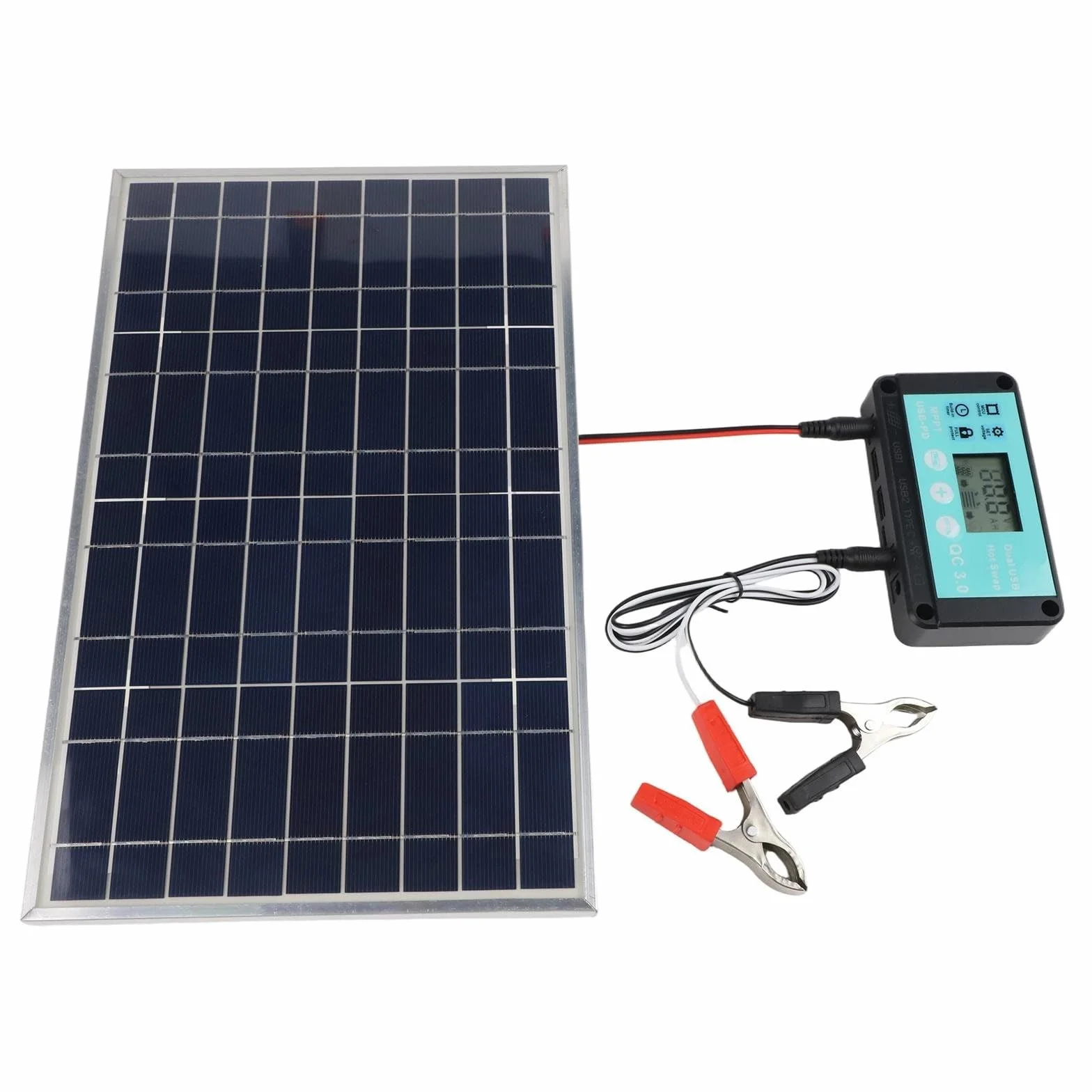Kit pannello solare da 100W con telaio in alluminio e scatola di giunzione IP67, include controller per ricarica efficiente a 12V/24V in camper, barche, campeggi