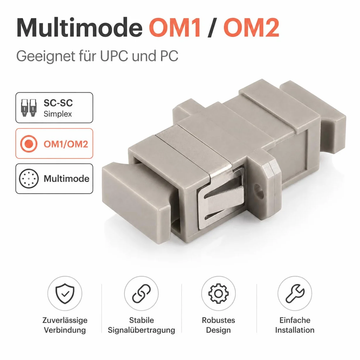 1aTTack.de 10 connettori Keystone in fibra ottica OM1 o OM2 (UPC o PC) SC-Simplex femmina a SC-Simplex femmina multimodale beige