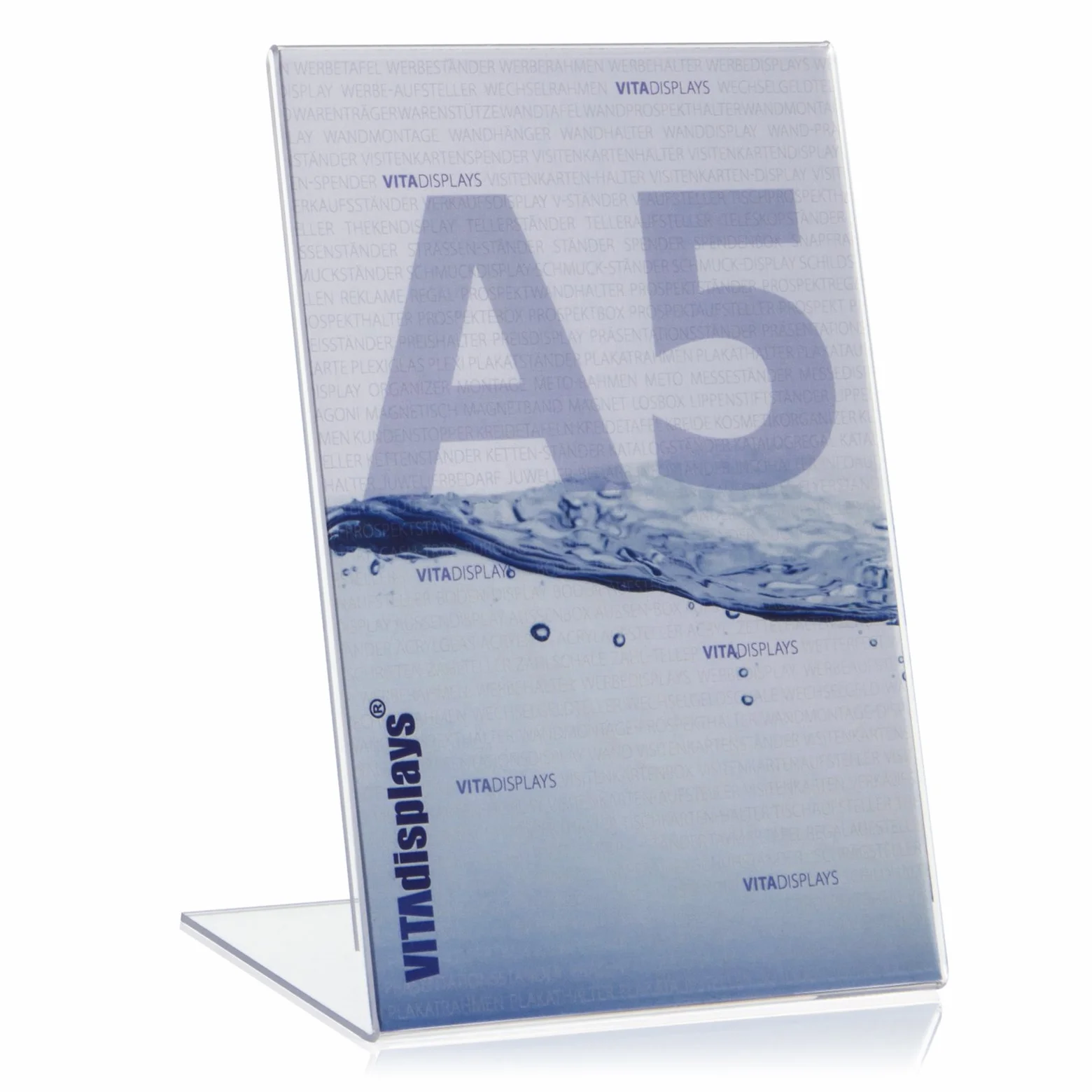 VITAdisplays® - Espositore pubblicitario a forma di L in formato verticale, in plexiglas® originale Confezione singola. DIN A5 trasparente