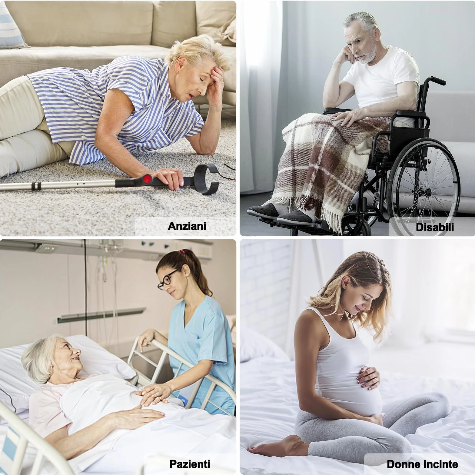 SOS Salvavita Anziani, Wireless Cercapersone Campanello Anziani con Pulsante Emergenza e Salvavita 150m+ per Casa/Anziani/Donne Incinte/Disabili, 2 Ricevitori + 2 Trasmettitori