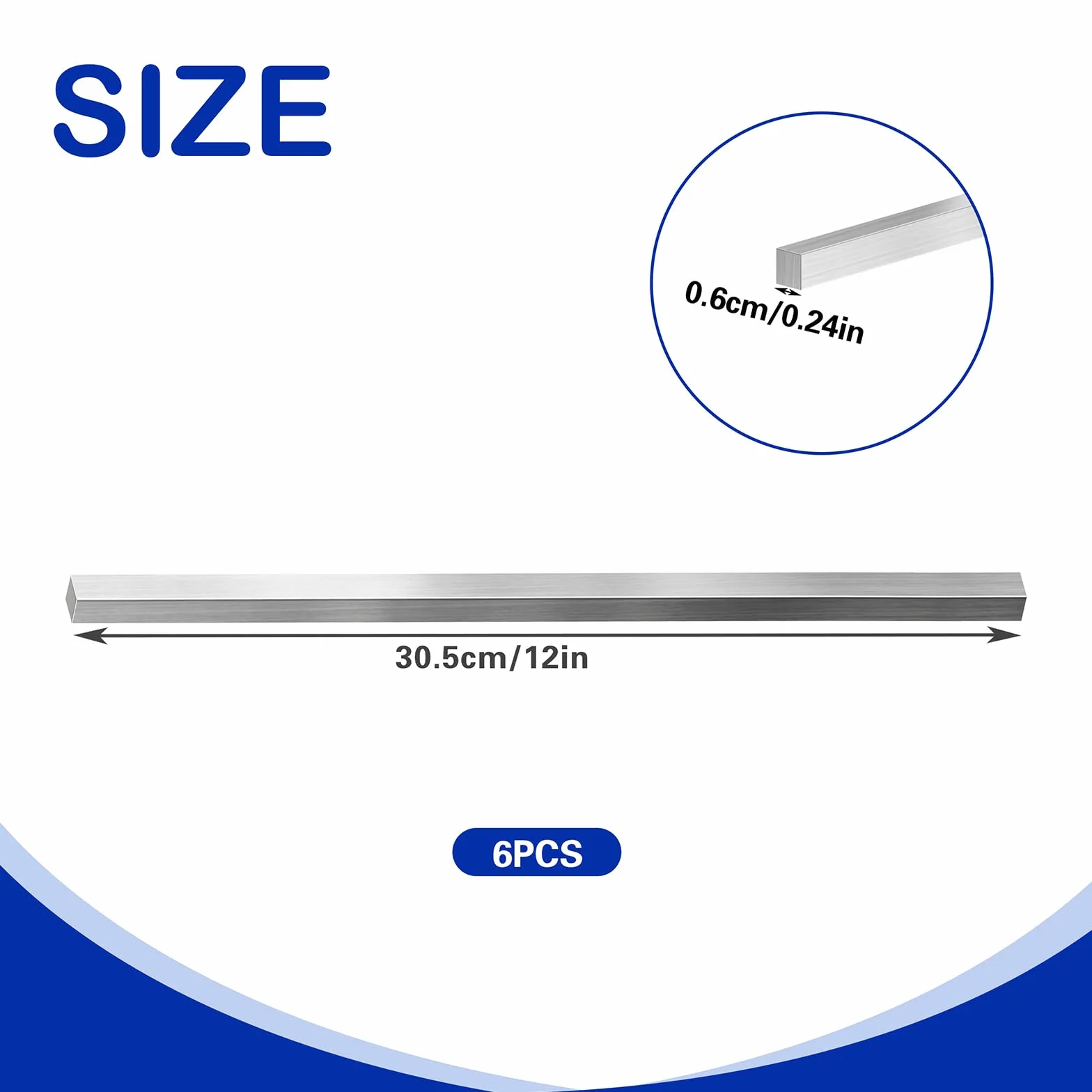 Barra quadrata in acciaio inox 6 x 6 x 305 mm per lavorazione dei metalli fai da te