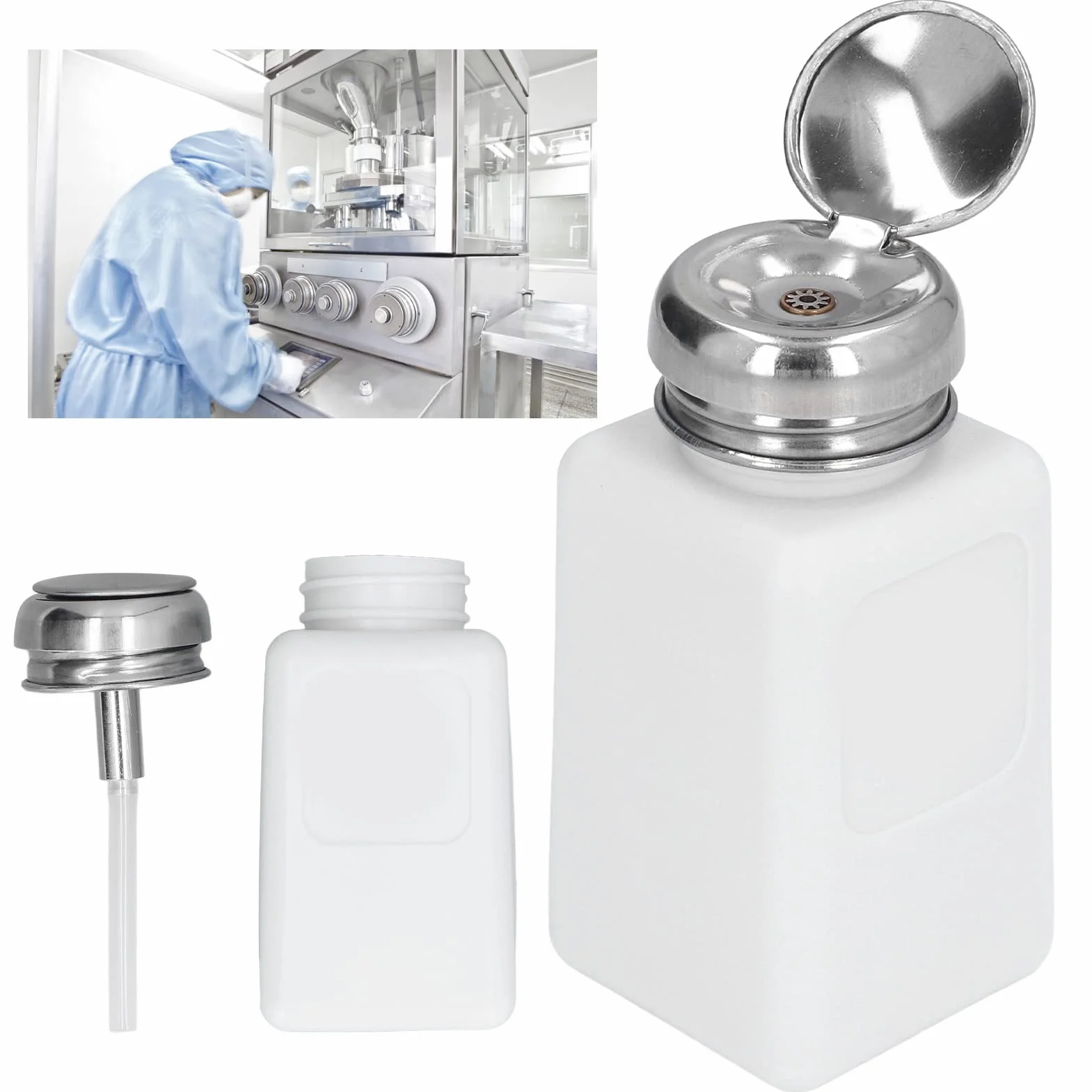 Raguso Flacone Quadrato Sicuro ESD, Dispenser di solvente in HDPE a Pressione per Laboratorio Bianco