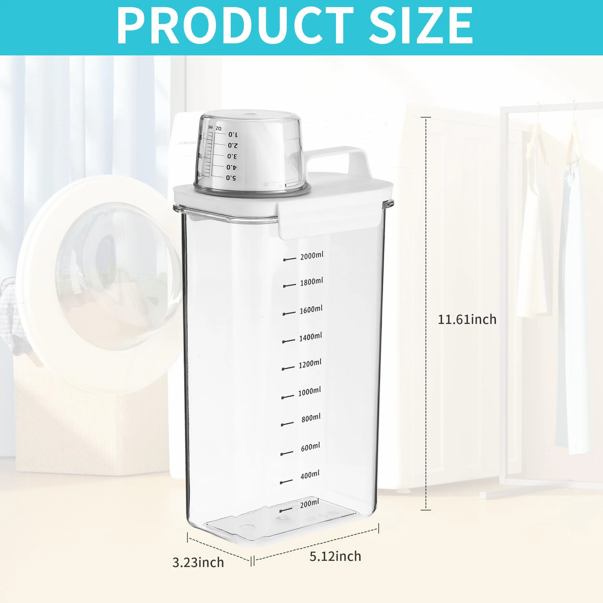 HAOYULUO Dispenser Detersivo Lavatrice,Dosatore Detersivo Lavatrice con Misurino, Contenitore per Detersivo in Polvere, Riutilizzabile, Può Essere Utilizzato per Conservare gli Alimenti (2300ML)