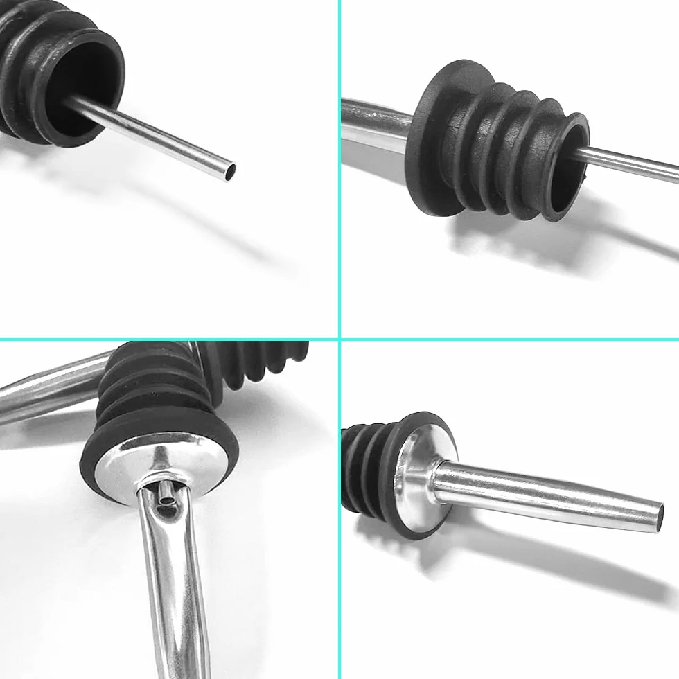 FineGood - Paletta per ghiaccio con 6 bottiglie in acciaio inox per cucchiaini da bar, bottiglia di liquore, beccuccio con tappi antipolvere