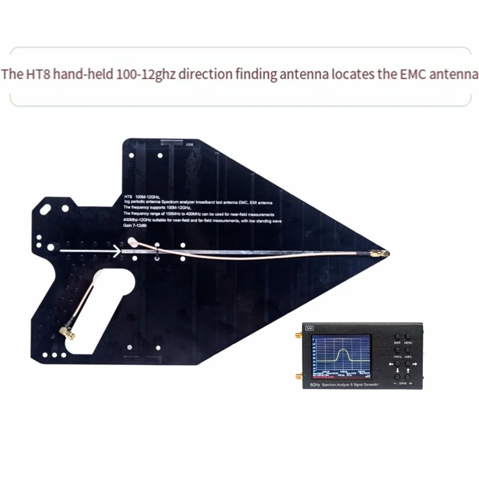 Antenna Periodica Portatile HT8 da 0,1-12 GHz, Antenna per la Ricerca Della Direzione per Analizzatore di Spettro SA6, Installazione Facile e Altamente Precisa