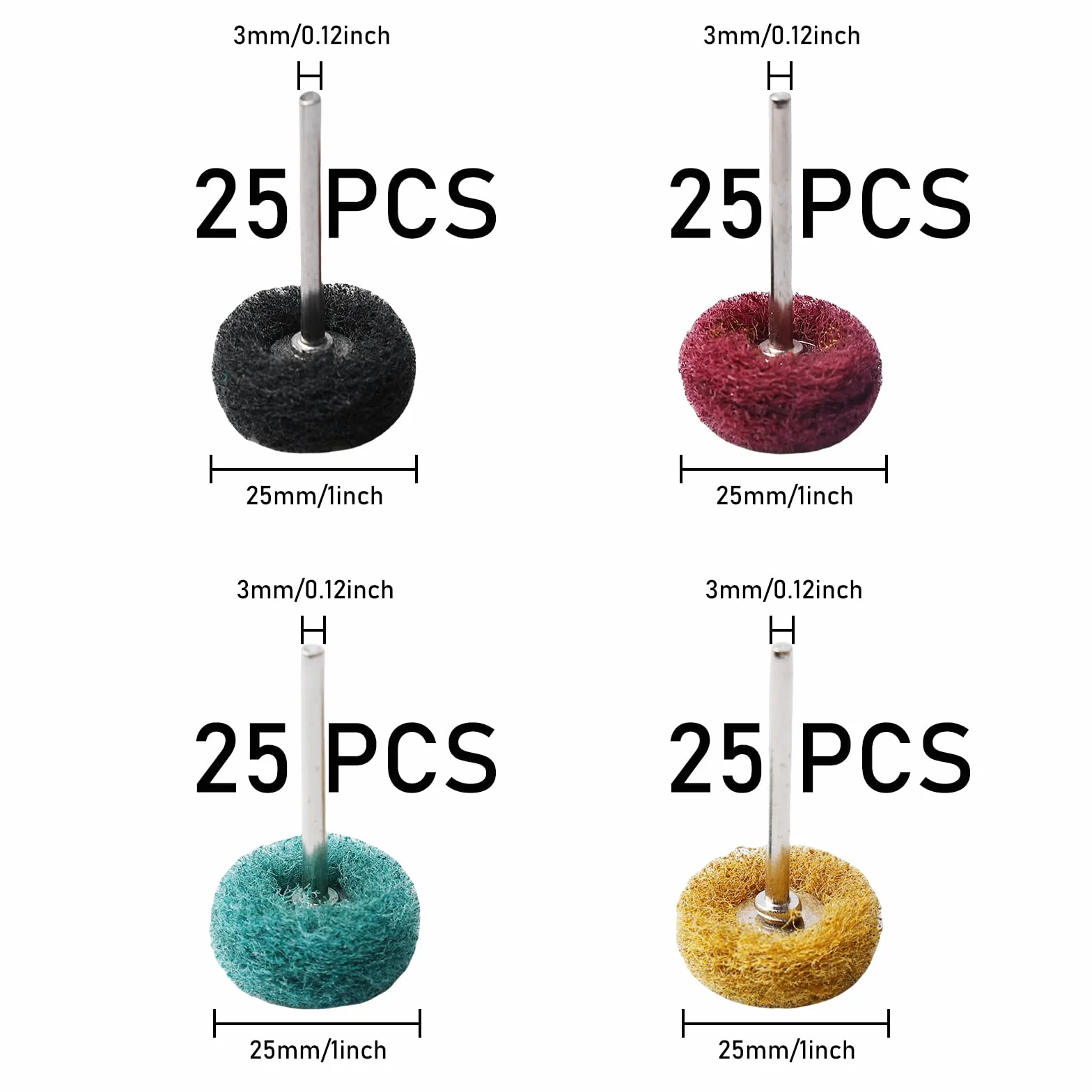 Set 100 dischi abrasivi 25 mm per Dremel, fusto 3 mm, mini ruote abrasive