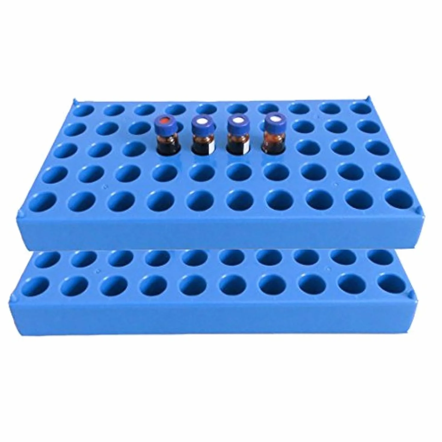 MUHWA Portafiale Impilabile 50 Posizioni per Fiale da 2 ml, Confezione da 2 Pezzi, Blu, Ø12 mm