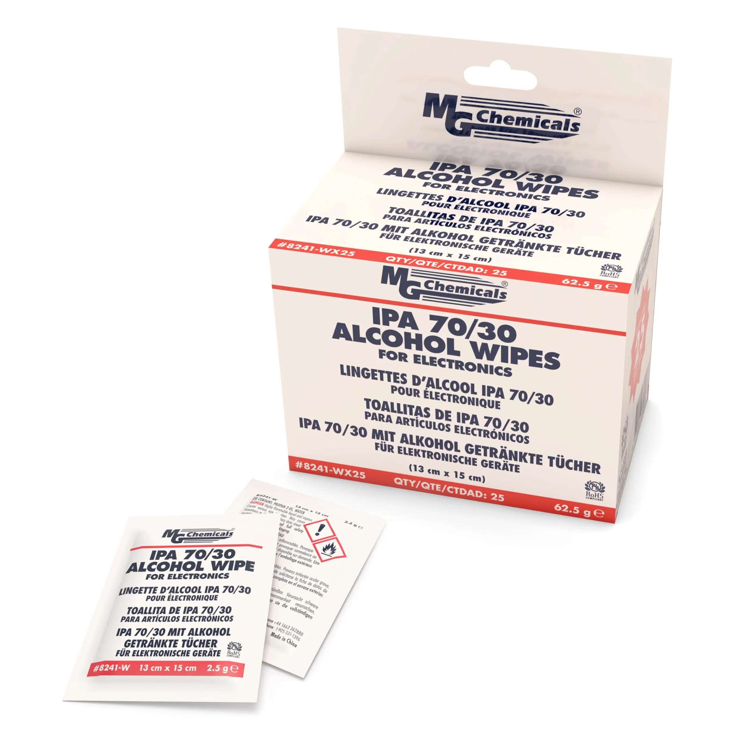MG Chemicals 8241 Salviette con alcol isopropilico al 70%, 6 "x 5" (scatola da 25)