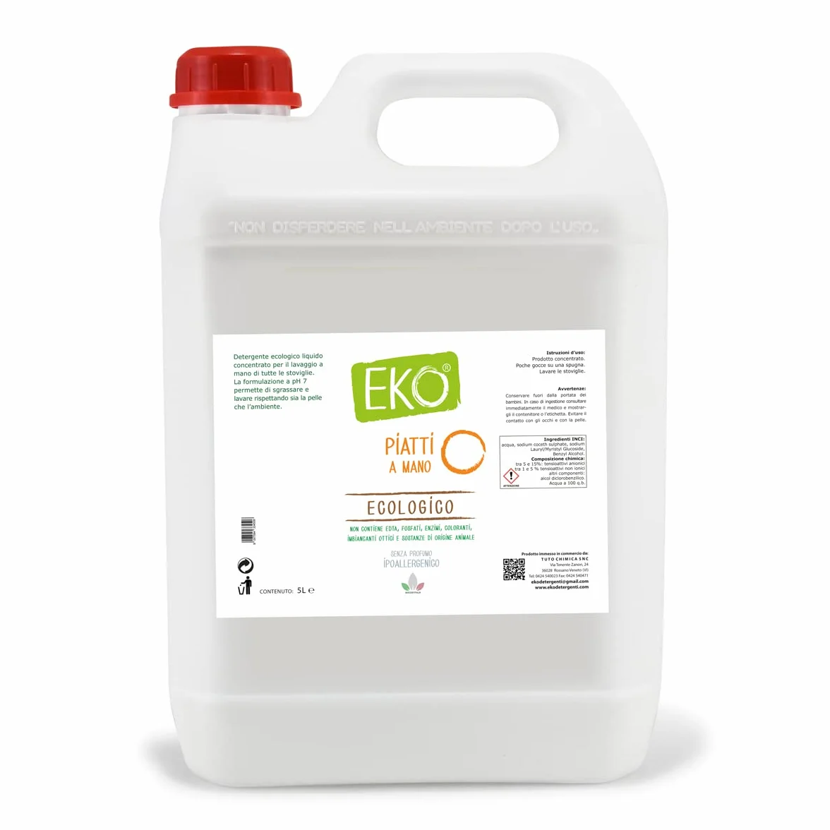 EKO Detersivo Piatti a Mano Ecologico Tanica 5L (Senza Profumo)