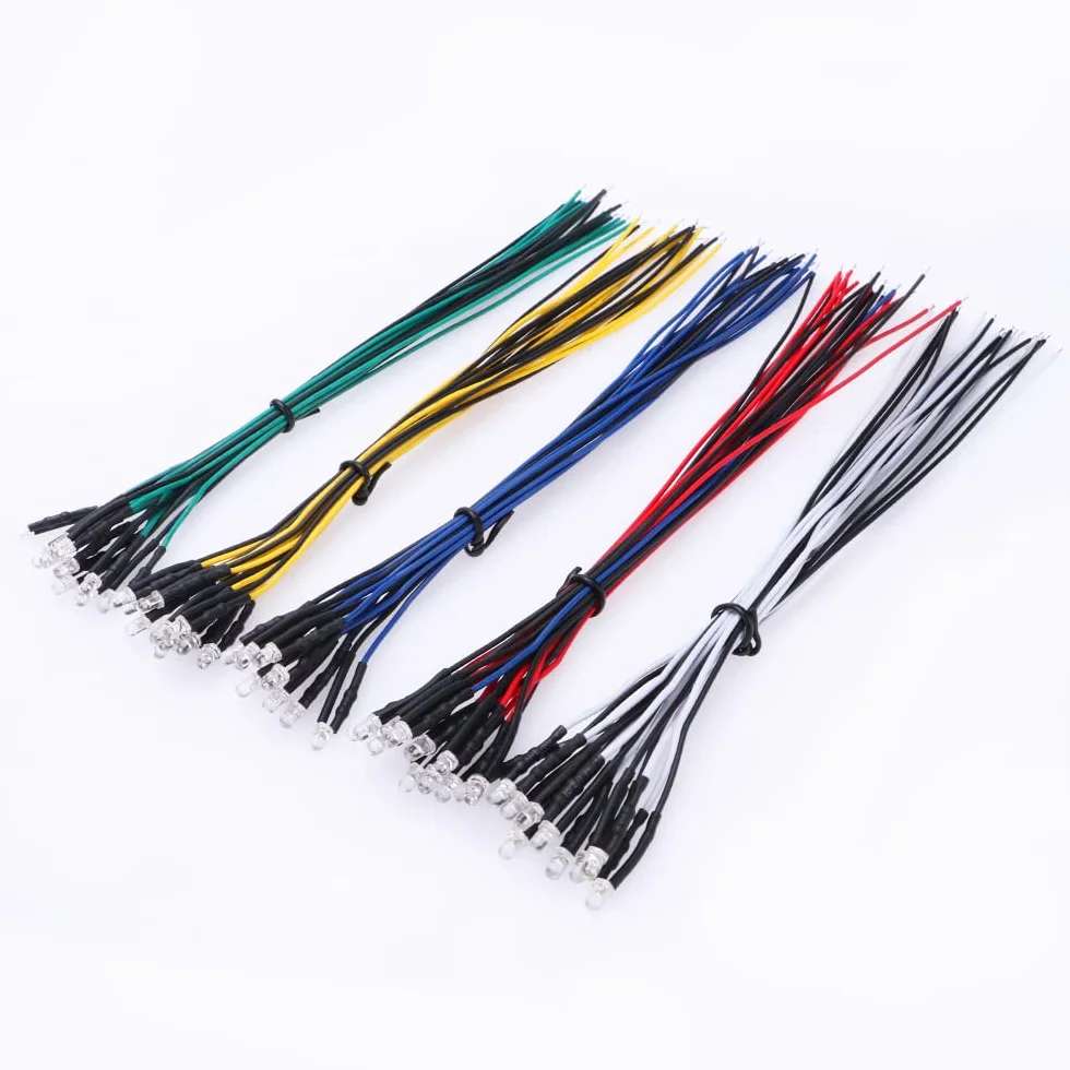 YIXISI 50 Pezzi 3mm LED Diodo ad Emissione Luminosa 12V 20cm per Illuminazione Automobilistica