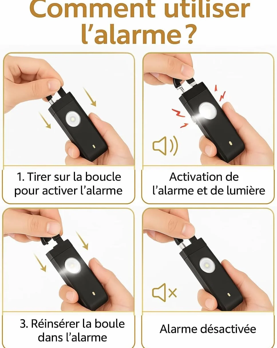 Allarme tascabile potente, allarme anti aggressione ricaricabile per sicurezza d’emergenza da 130 decibel, con luci SOS, ricarica USB Type-C, leggero, protezione per bambini, donne e persone anziane