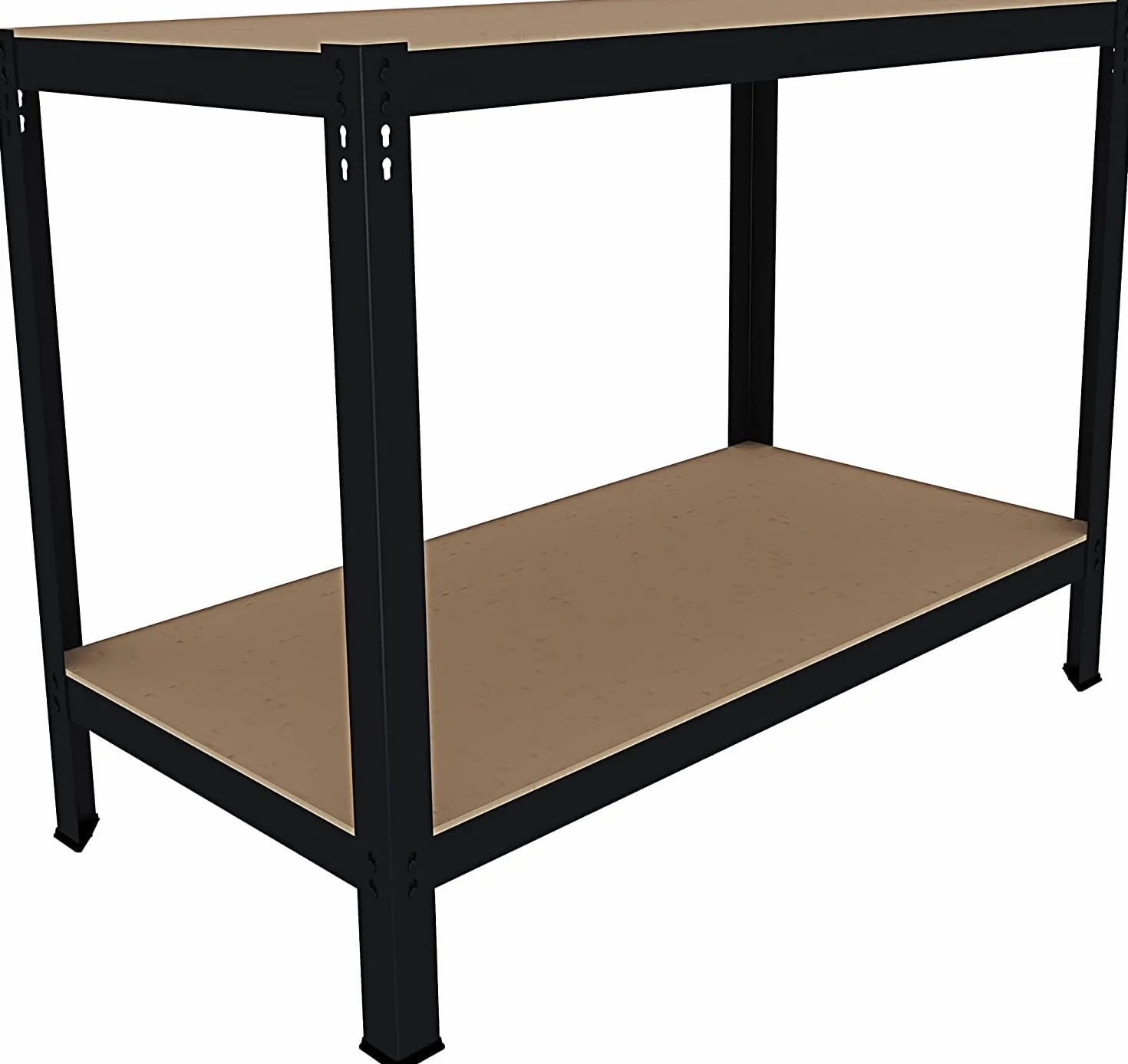 Banco Tavolo Da Lavoro Senza Bulloni In Acciaio Metallo MDF Portata Fino 550 Kg 2 Ripiani Regolabili Ideale Per Garage Officina Cantina Capannone Magazzino Design Modulare 90 x 120 x 60 cm (Black)