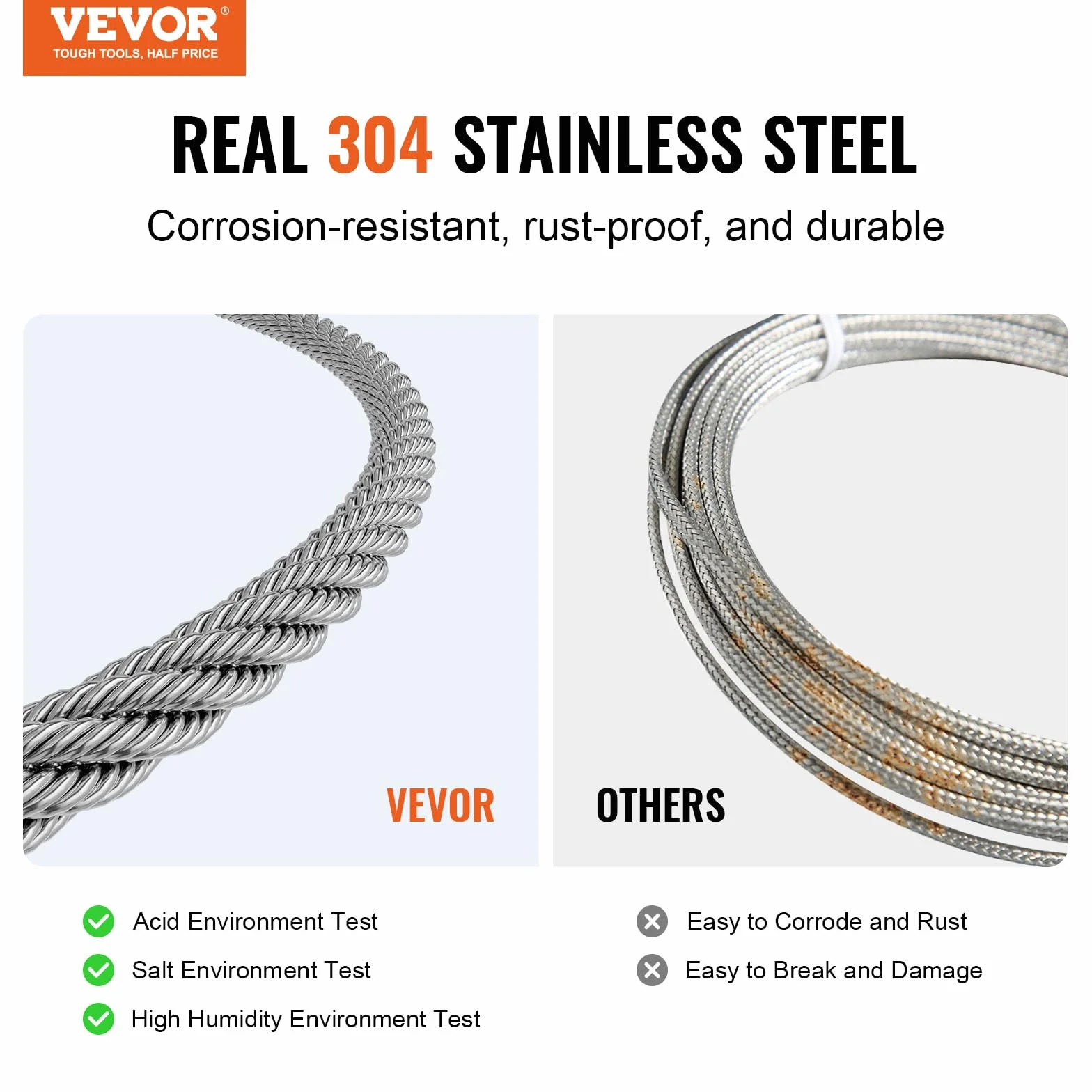 VEVOR Kit Cavi Metallici 1,59 mm 20,2 m Cavo Acciaio Inossidabile 304 con Pinze a Crimpare 160 Manicotti 12 Redanelli 7x7 Fili
