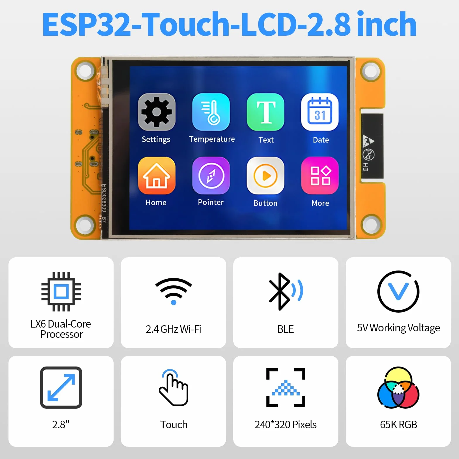 diymore Per display ESP32, per scheda di sviluppo ESP32 con WiFi Bluetooth, display LCD da 2,8", 240 x 320, modulo TFT intelligente, touch screen, connettività IoT, compatibile con LVGL/GUI