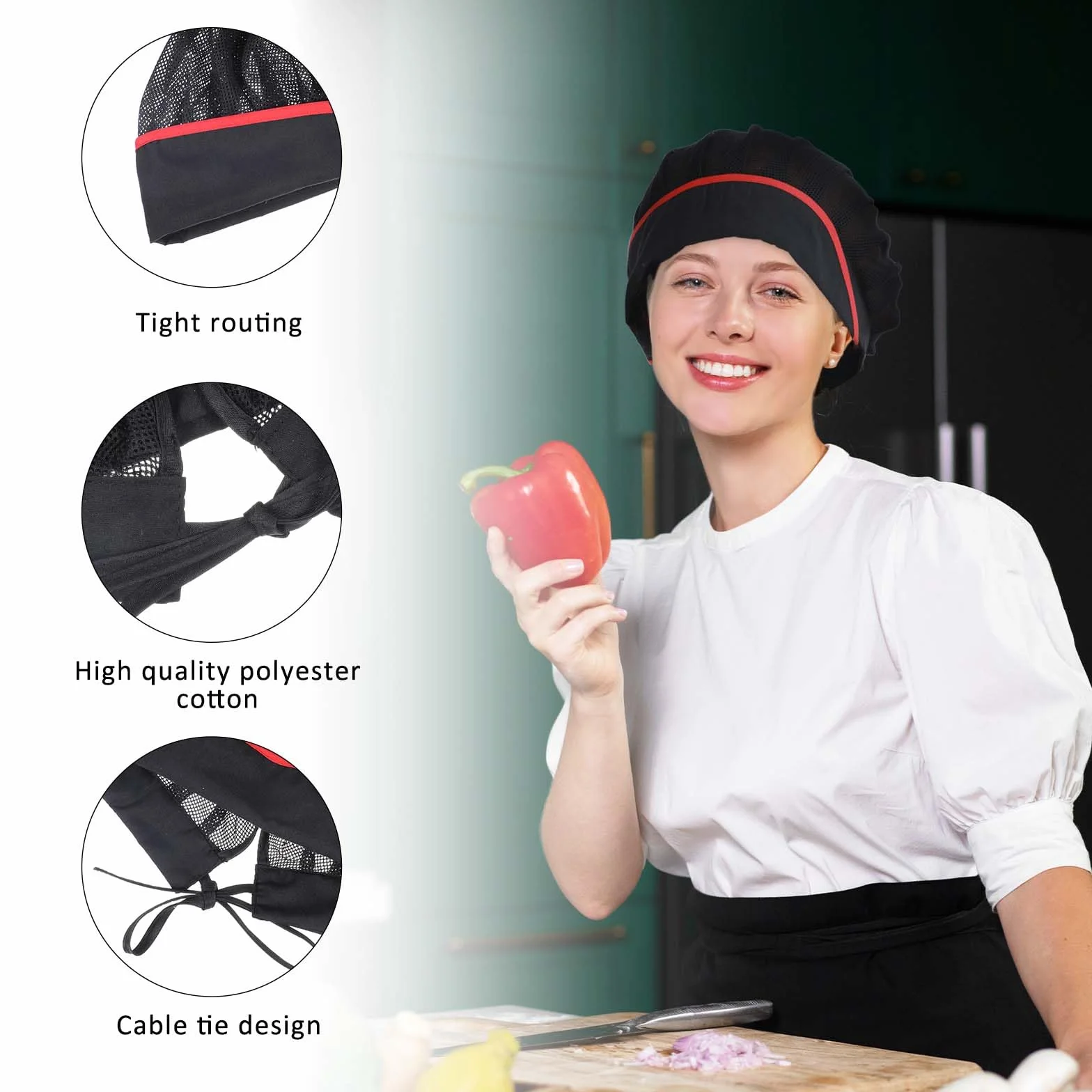 Giantree 3 cappelli da cuoco nero, cappello da cucina elastico regolabile riutilizzabile