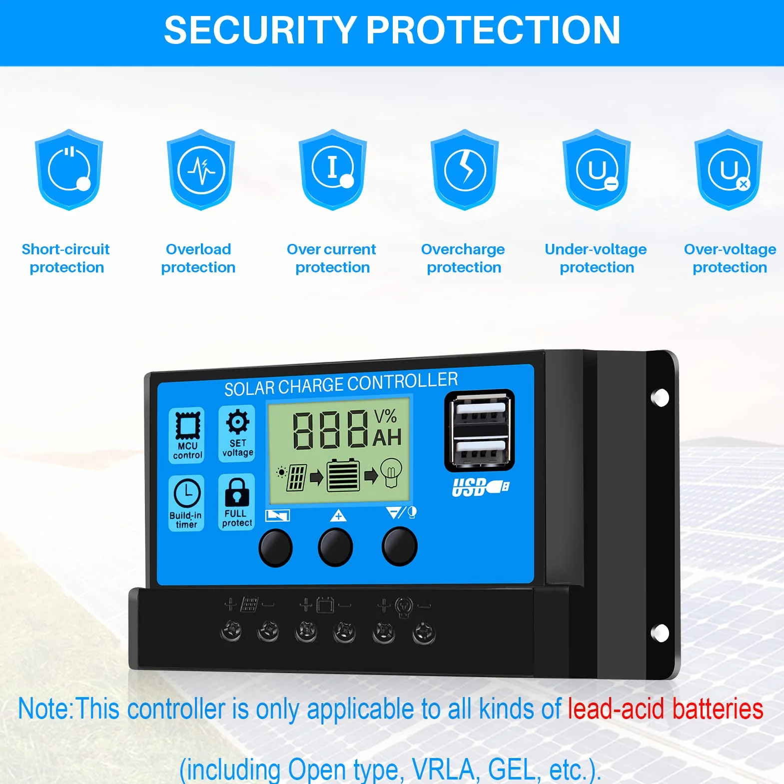 Thlevel Regolatore di Carica Solare PWM 30A 12V 24V Intelligente con Display LCD e Doppia Porta USB per Batterie al Piombo