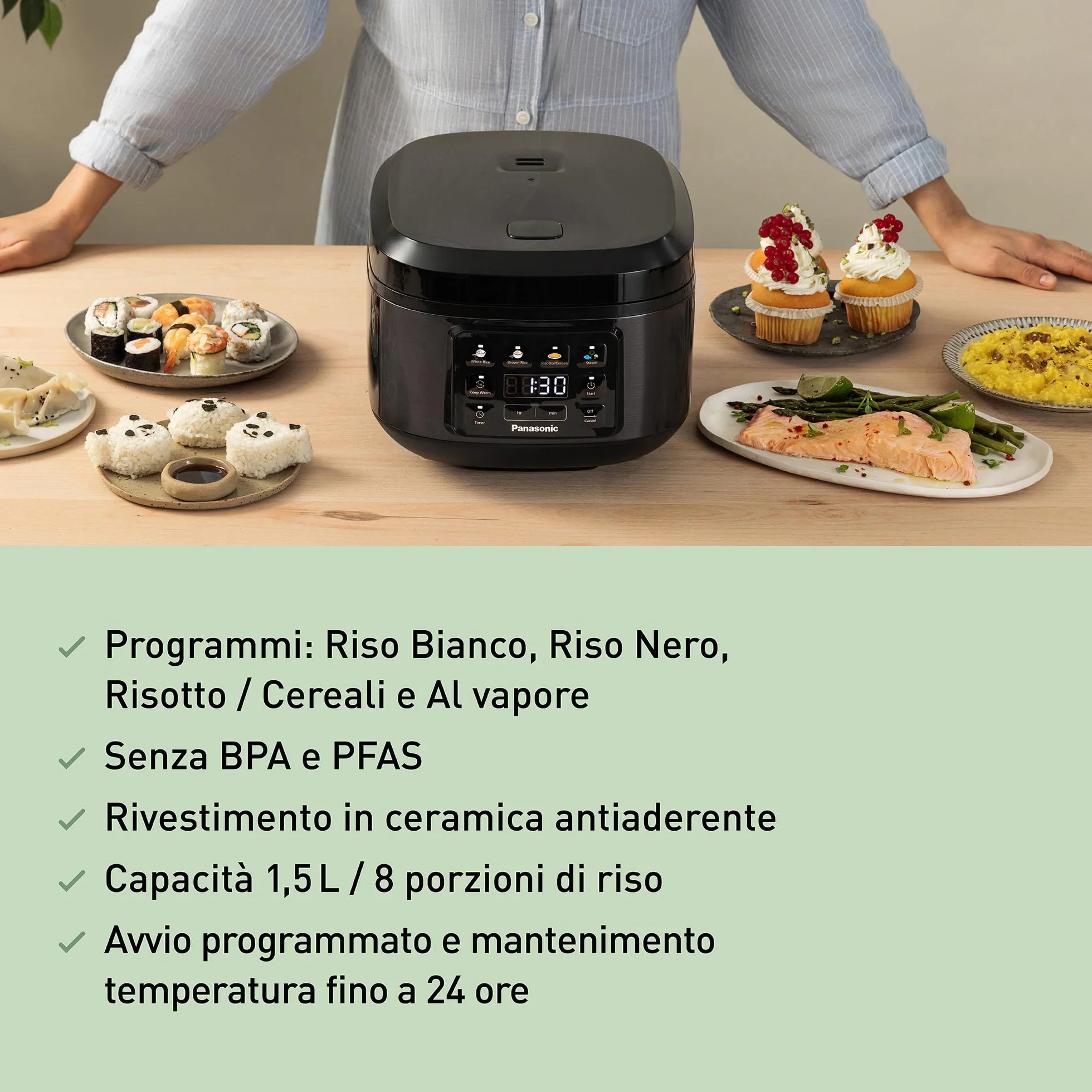 Panasonic Cuociriso Automatica con Vapore Fuzzy Logic, 1,5 litri, Nero