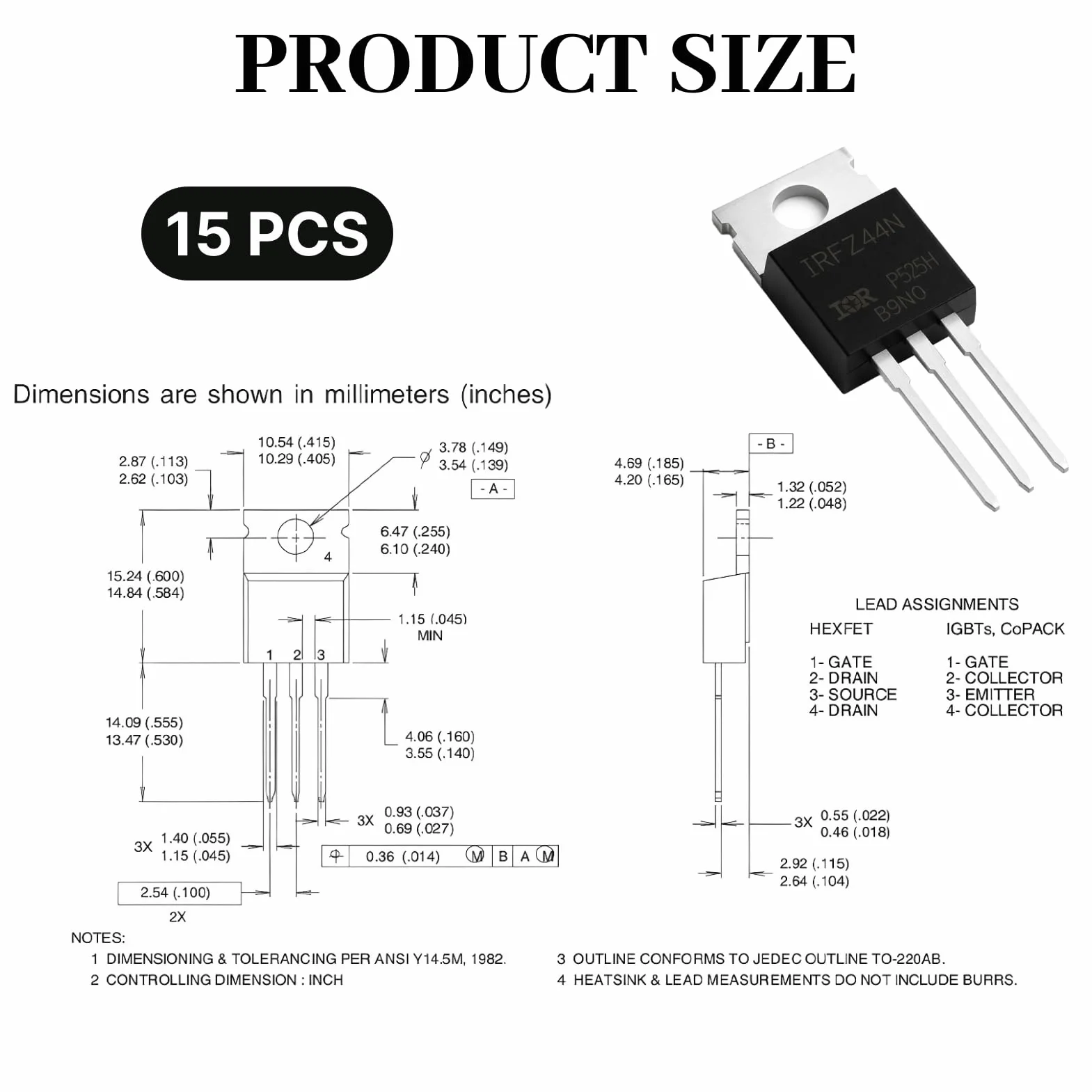 IRLZ44N MOSFET N canale 55V 47A TO-220AB Transistor set MOSFET di potenza per progetti elettronici