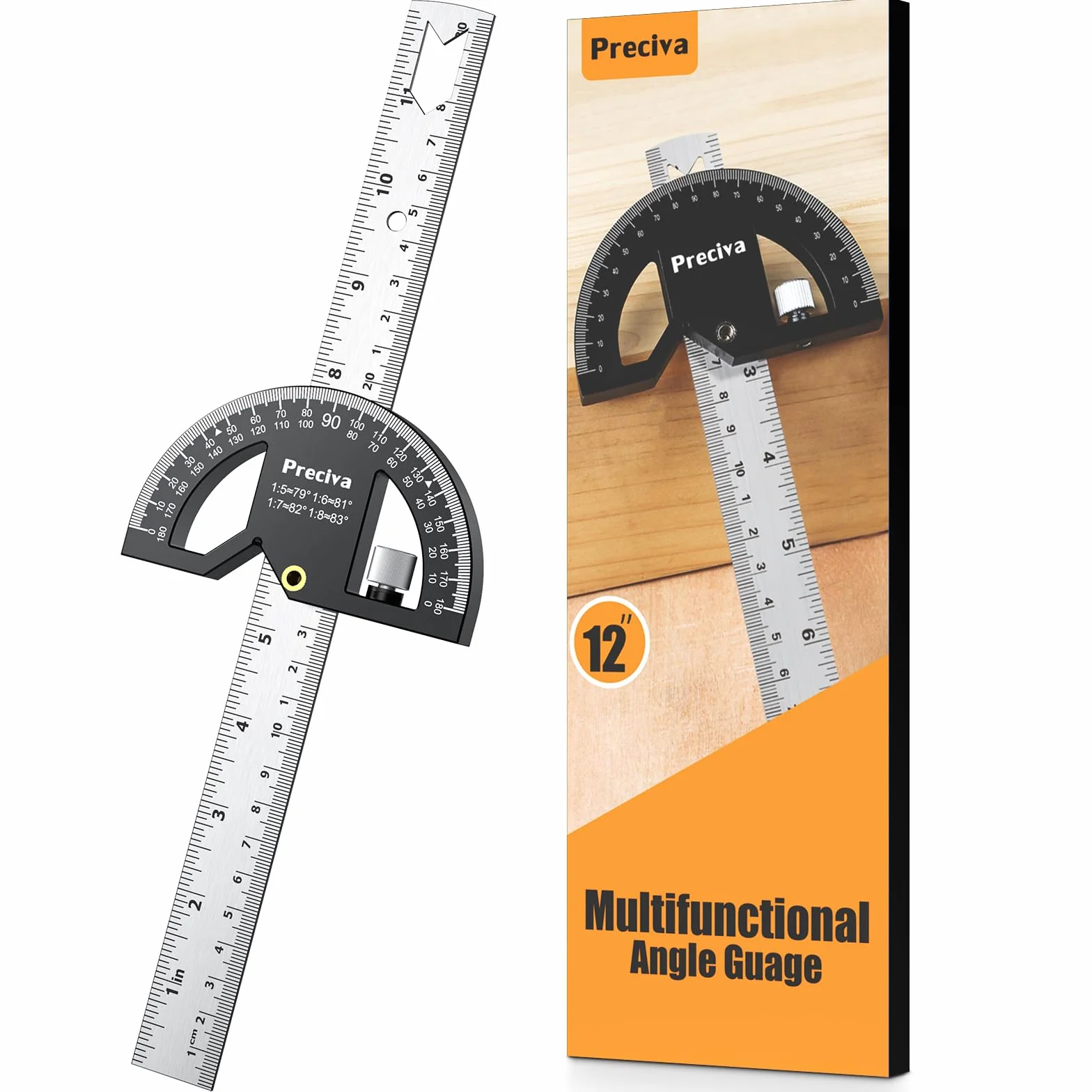 Preciva Goniometro Angolare 0-180° Acciaio Inox Righello 30cm
