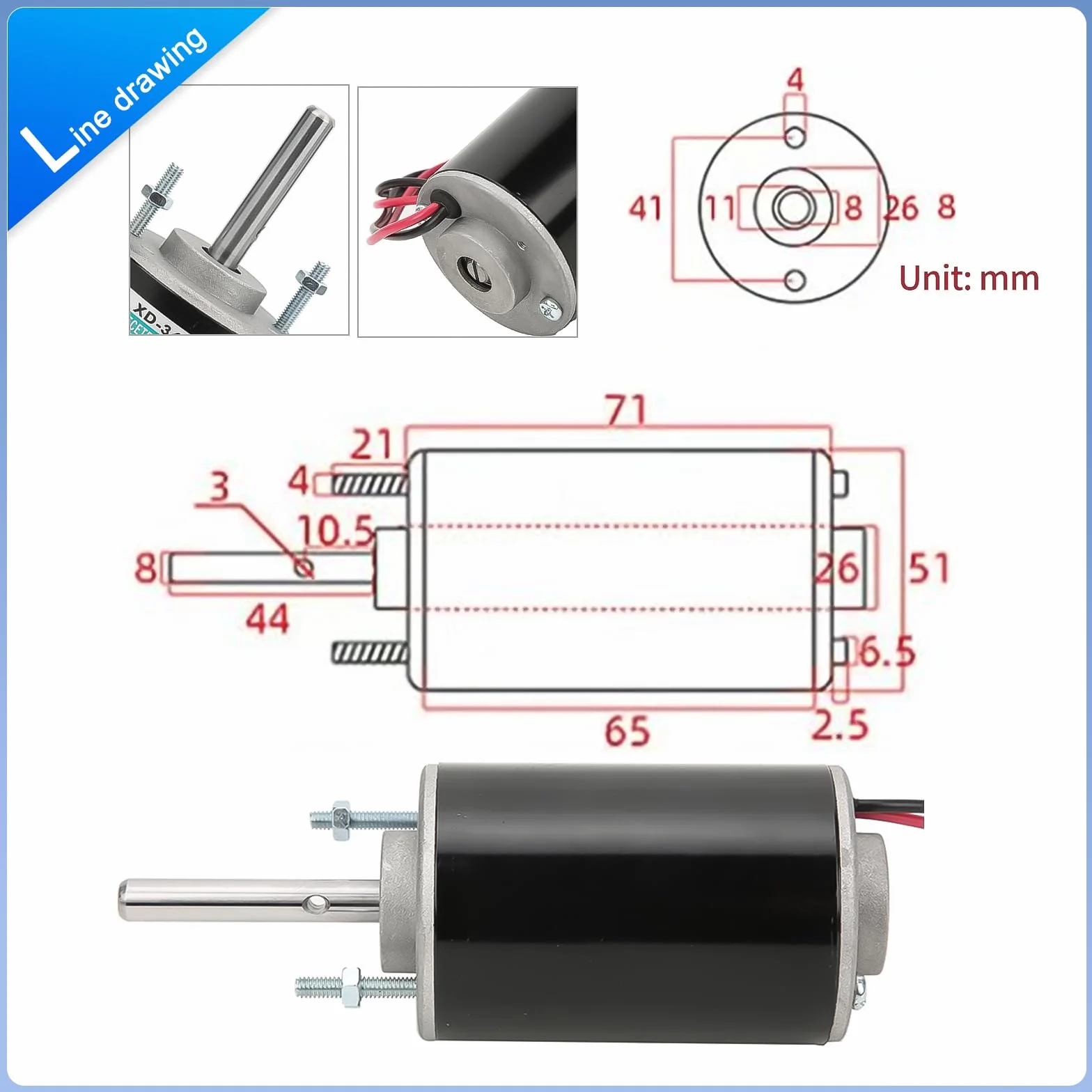 Motore CC ad alta coppia 12V/24V, Motore silenzioso a magneti permanenti con connettore per cavi per progetti fai-da-te,30W CW/CCW 3500/7000RPM(Asse di rotazione allungato)