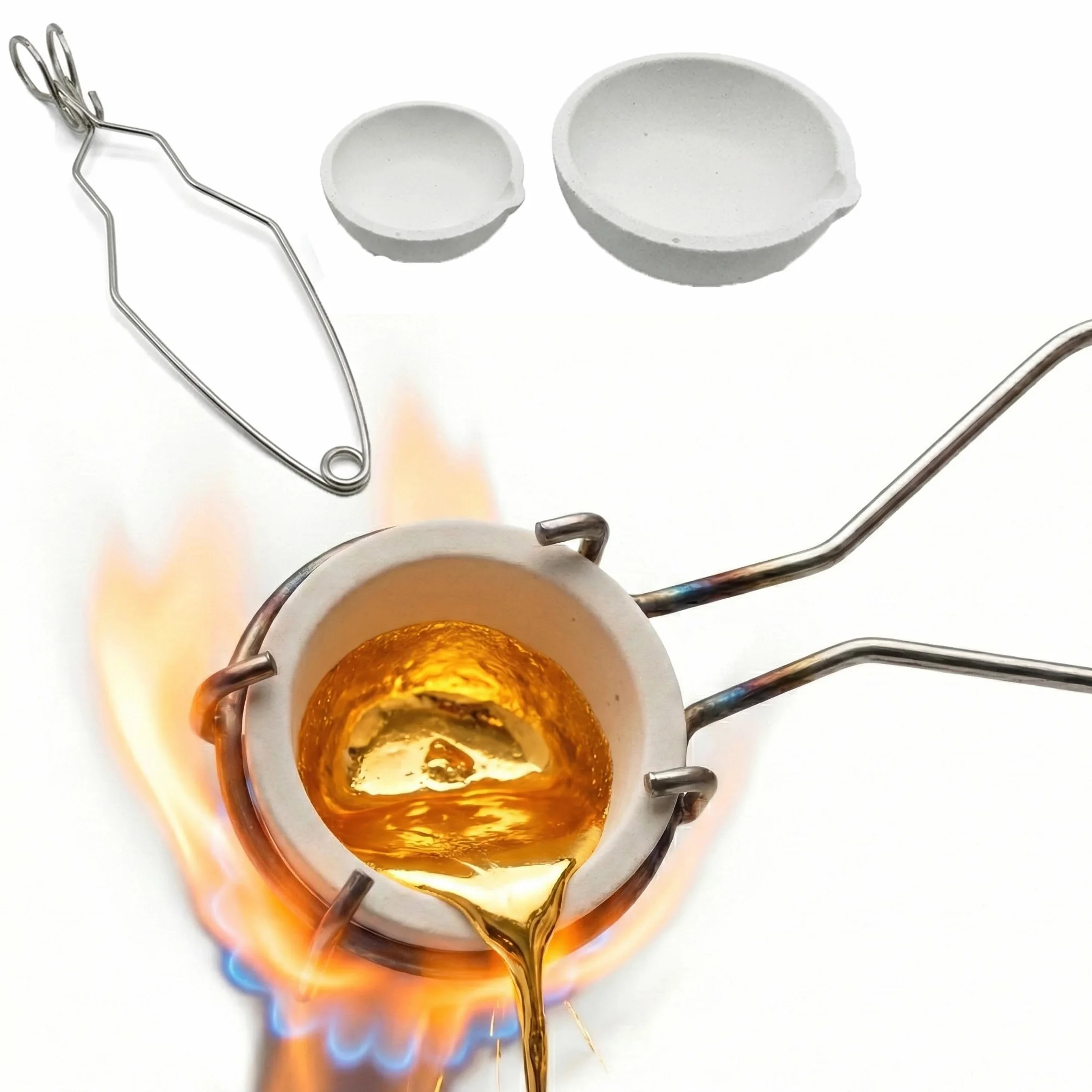 Kit Forno di Fusione Set Crogioli Crogioli per Fondere Metalli, Crogiolo Premium Quarzo Fuso 2800°F/1537°C, 100g+250g con Pinze, Pareti Coniche e Beccuccio Colata, Kit Fusione Oro e Argento
