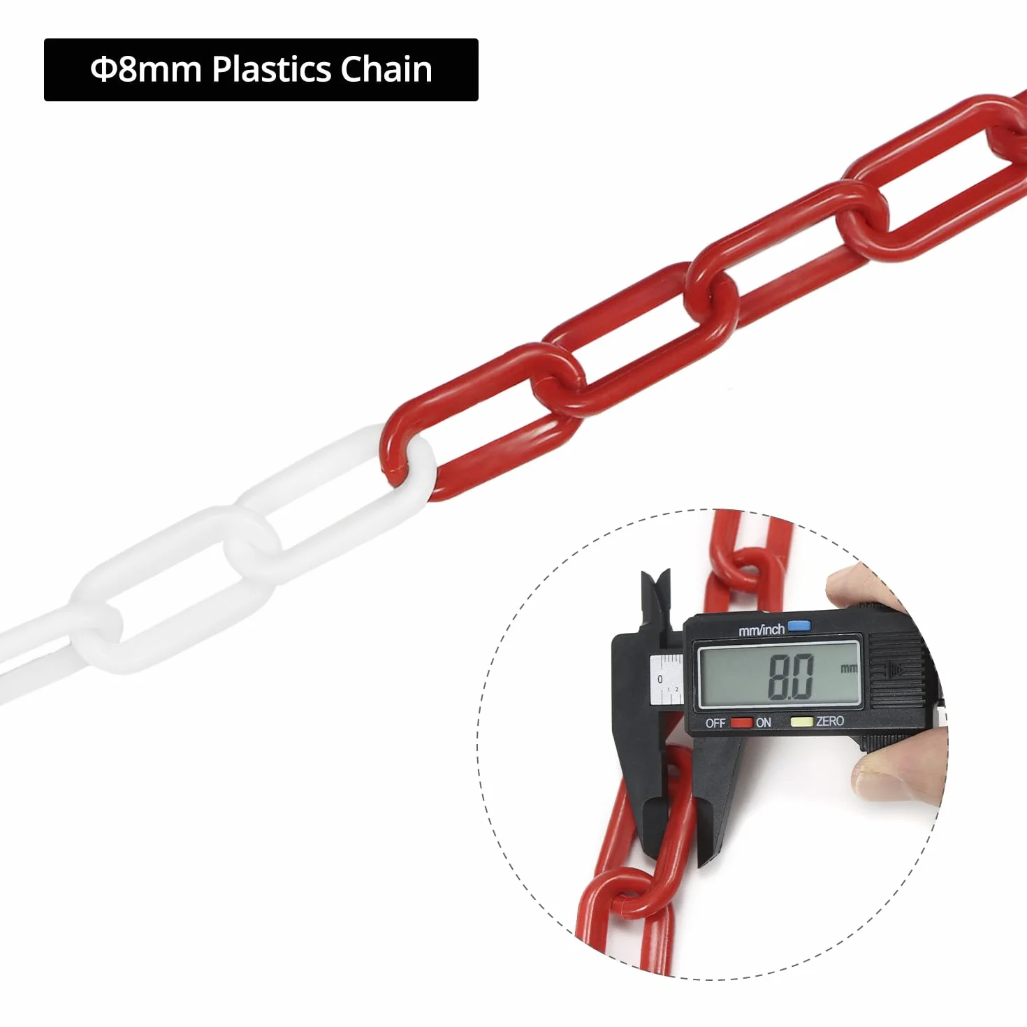 QWORK® Catena barriera plastica, 8mm 25M catena plastica rossa e bianca, per hotel, parcheggi, stazioni ferroviarie