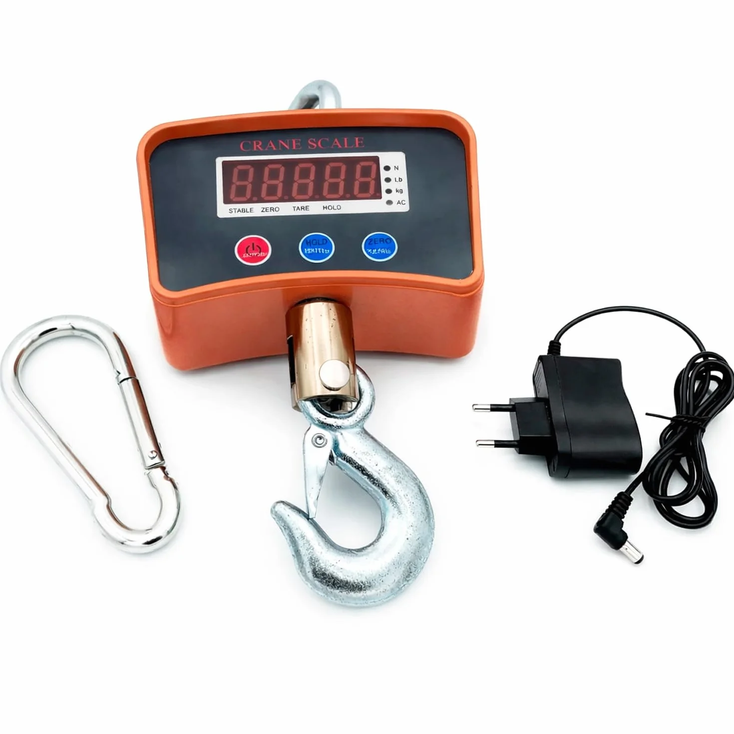 Bilancia Dinamometro Da Gru 1000 Kg Digitale Professionale Gancio Acciaio Inox Display LED Retroilluminato Batteria Ricaricabile