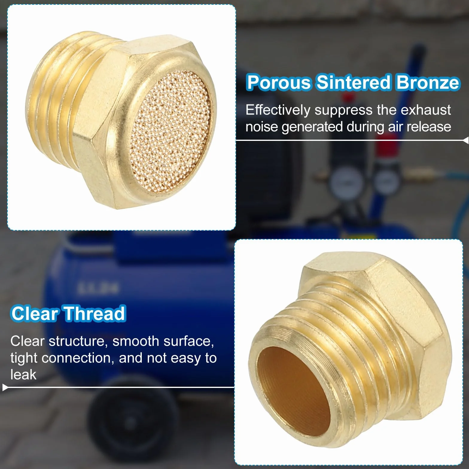 PATIKIL Marmitta Pneumatico In Ottone 1/4" NPT 5 Pezzi Filtro Ventilazione Aria Sinterizzato Piatto Raccordi Valvola Solenoide Riduttore Rumore