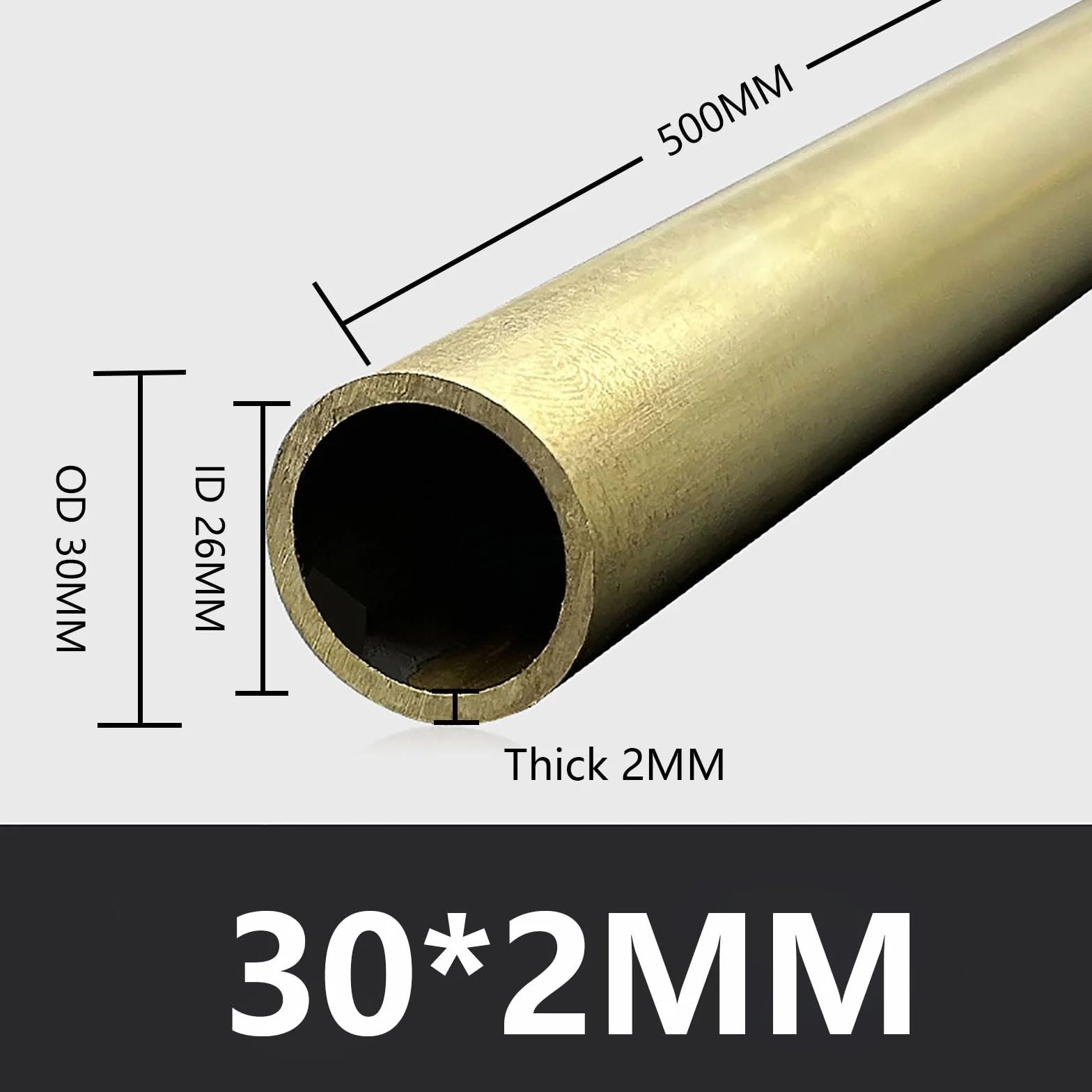 Tubo tondo in ottone 30 mm diametro esterno 2 mm spessore 500 mm lunghezza
