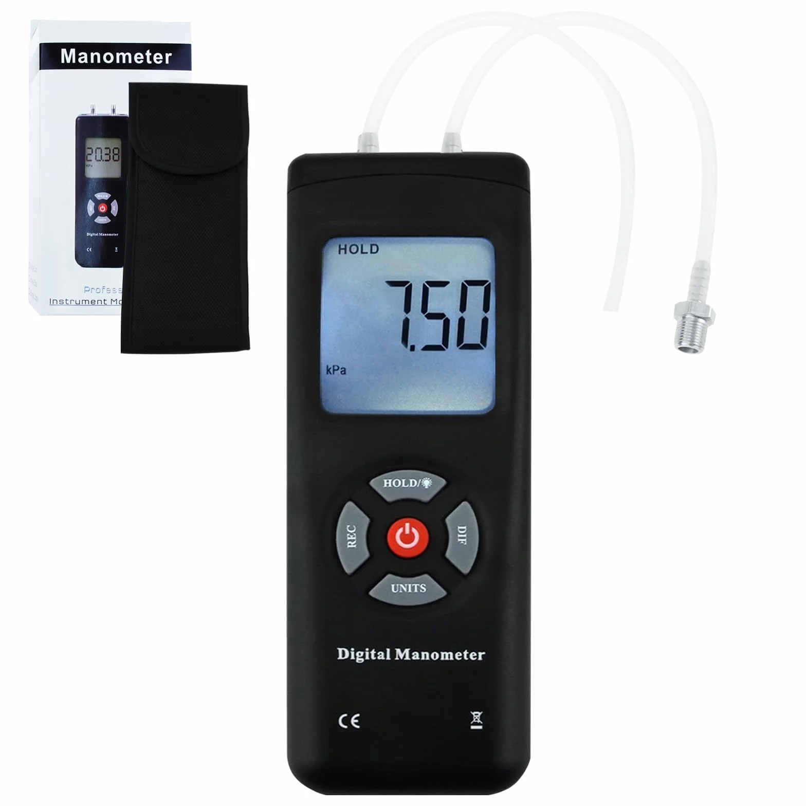 Manometro digitale professionale, portatile, portatile, per vuoto e gas, 11 unità con retroilluminazione, ± 13,78 kPa ± 2 PSI, adatto per pressione differenziale di 1-2 tubi, ventilazione, ecc