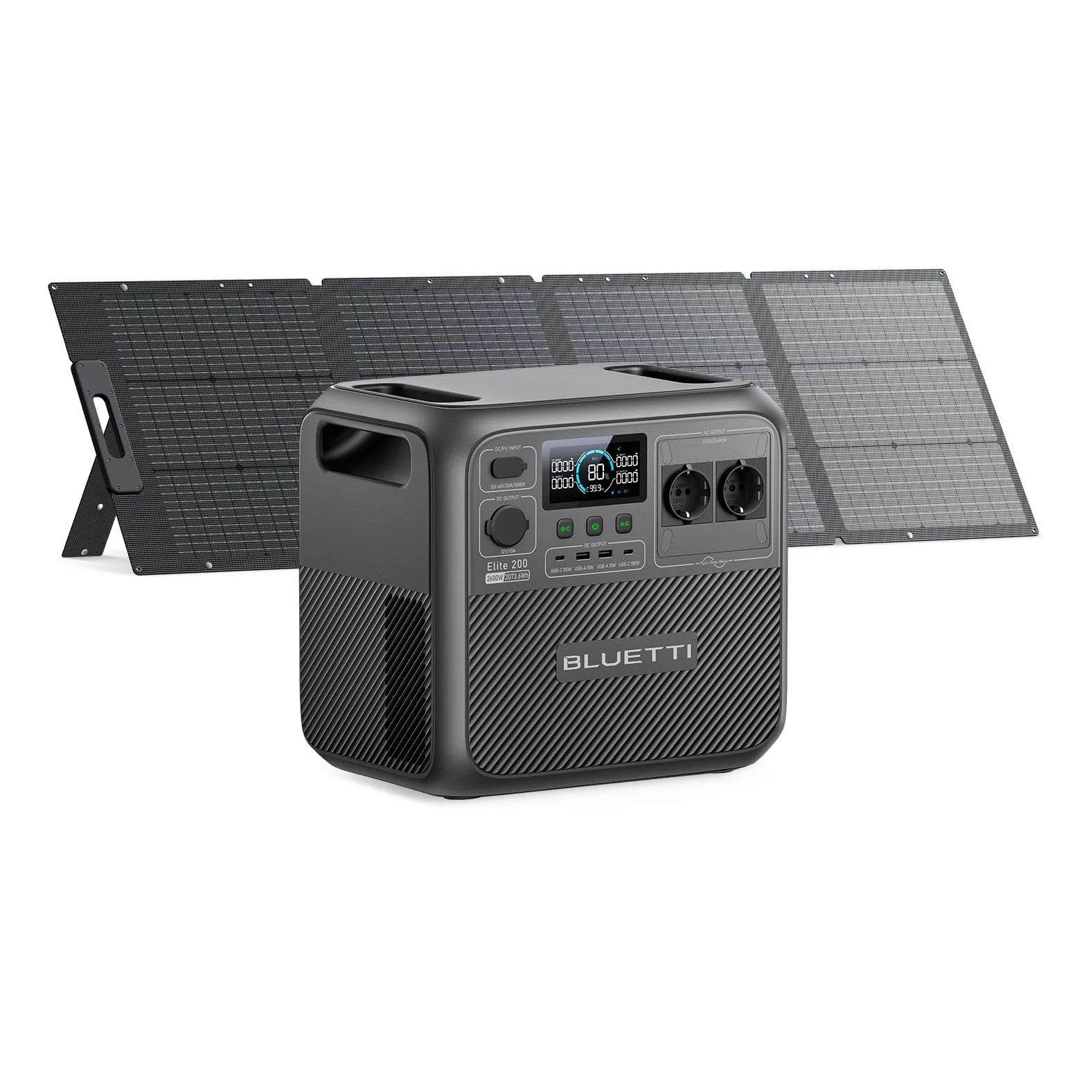 BLUETTI Elite 200 V2 Generatore (2025 nuovo) con 200W Pannello Solare, Centrale Elettrica Portatile 2073,6Wh, 2 Uscite AC 2600W, Batteria LFP 17 Anni, Energia di Emergenza per Interruzioni di Corrente