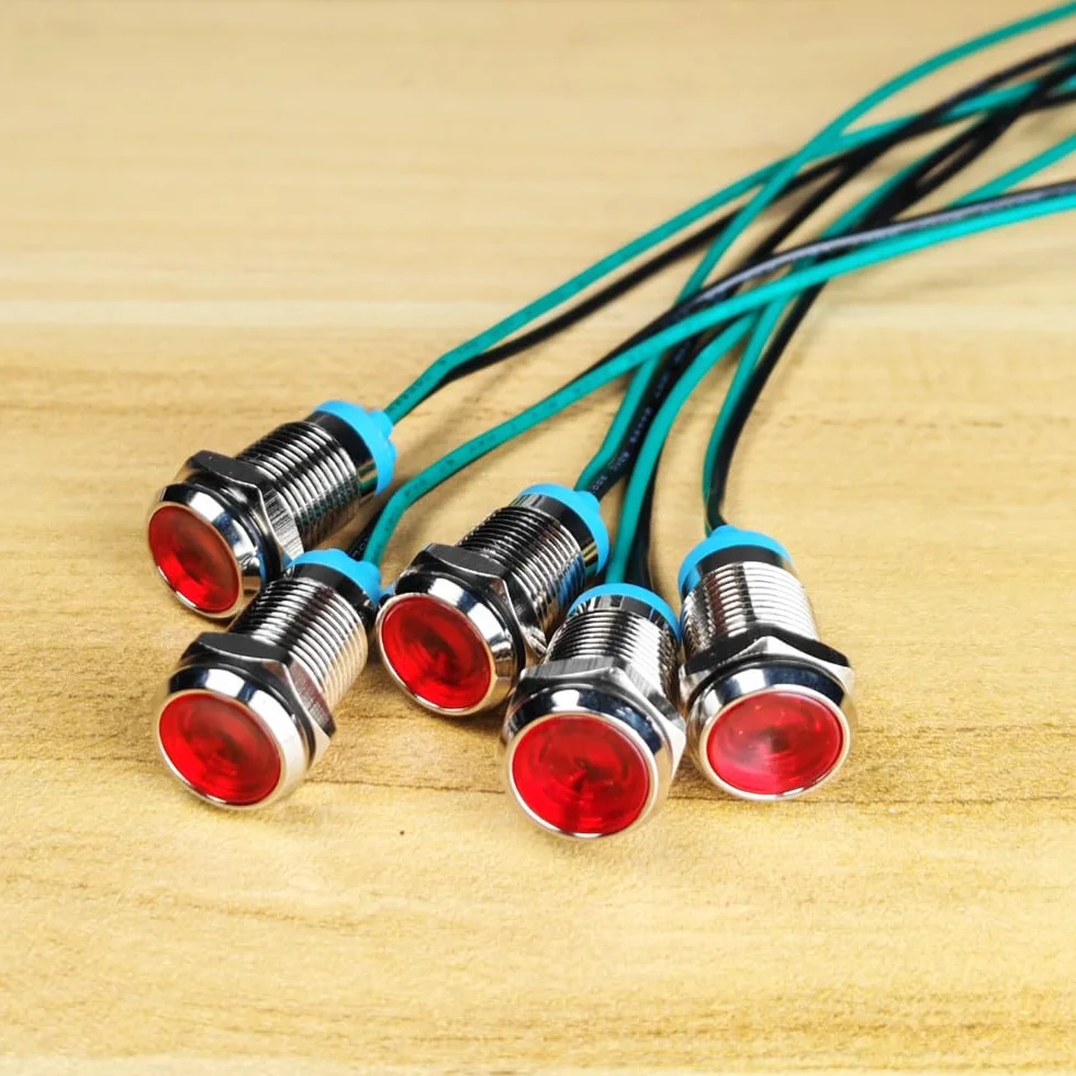 Gebildet 5pcs 10mm LED Indicatore Luminoso in Metallo 3V-4.5V-5V-6V-7.5V-9V Lampada di Segnalazione Impermeabile con Filo,Rosso