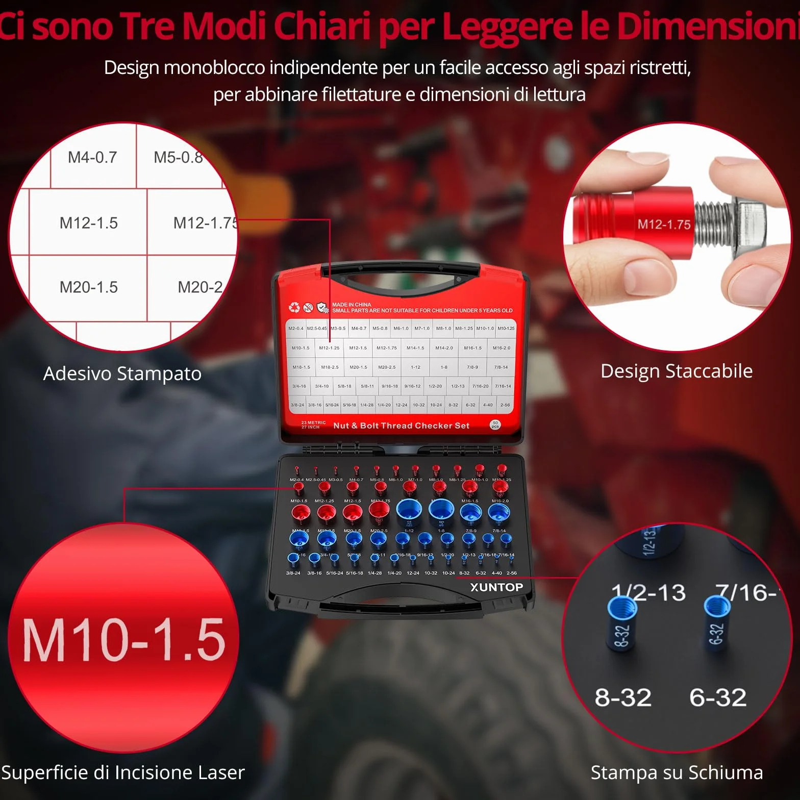 XUNTOP Tester per Filettatura 50 Pezzi Alluminio UNC Metrico 27 Blu 23 Rossi M2-M20