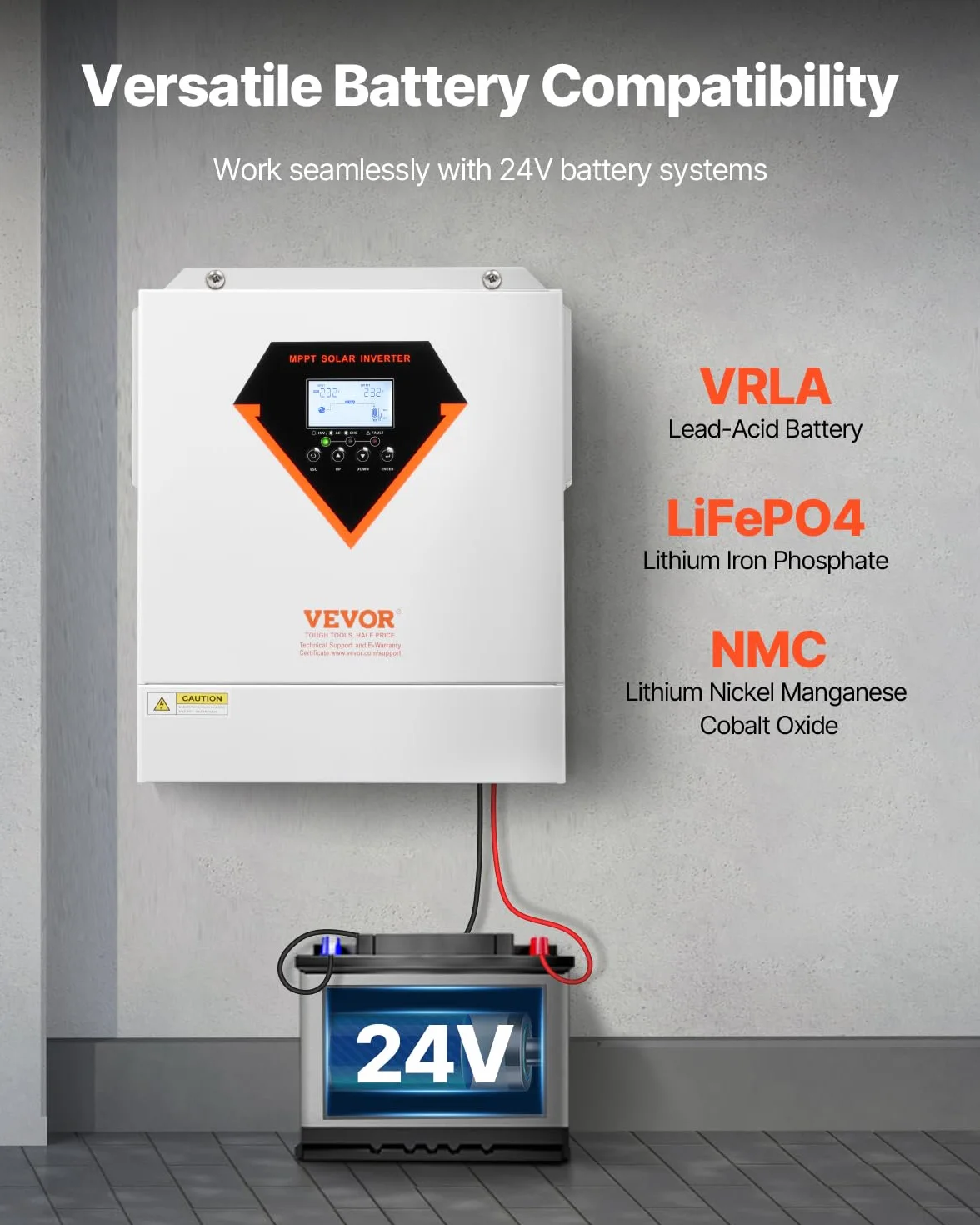 VEVOR Invertitore Solare Ibrido, Invertitore per Sistema Fuori Rete di Potenza a Onda Sinusoidale Pura Tutto in Uno, 24 V CC Monofase 220/230 V CA, 3500 W, con Regolatore Solare da 100 A Integrato