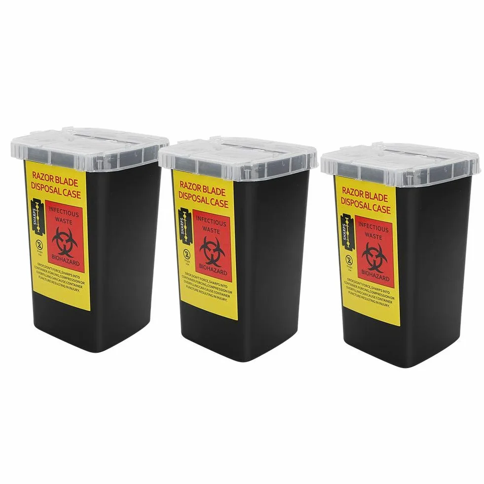 Plastica Contenitore per Oggetti Taglienti Lama di Rasoio Custodia Usa e Getta Tatuaggio Rifiuti Ago Riciclaggio Cestino 3 Pezzi