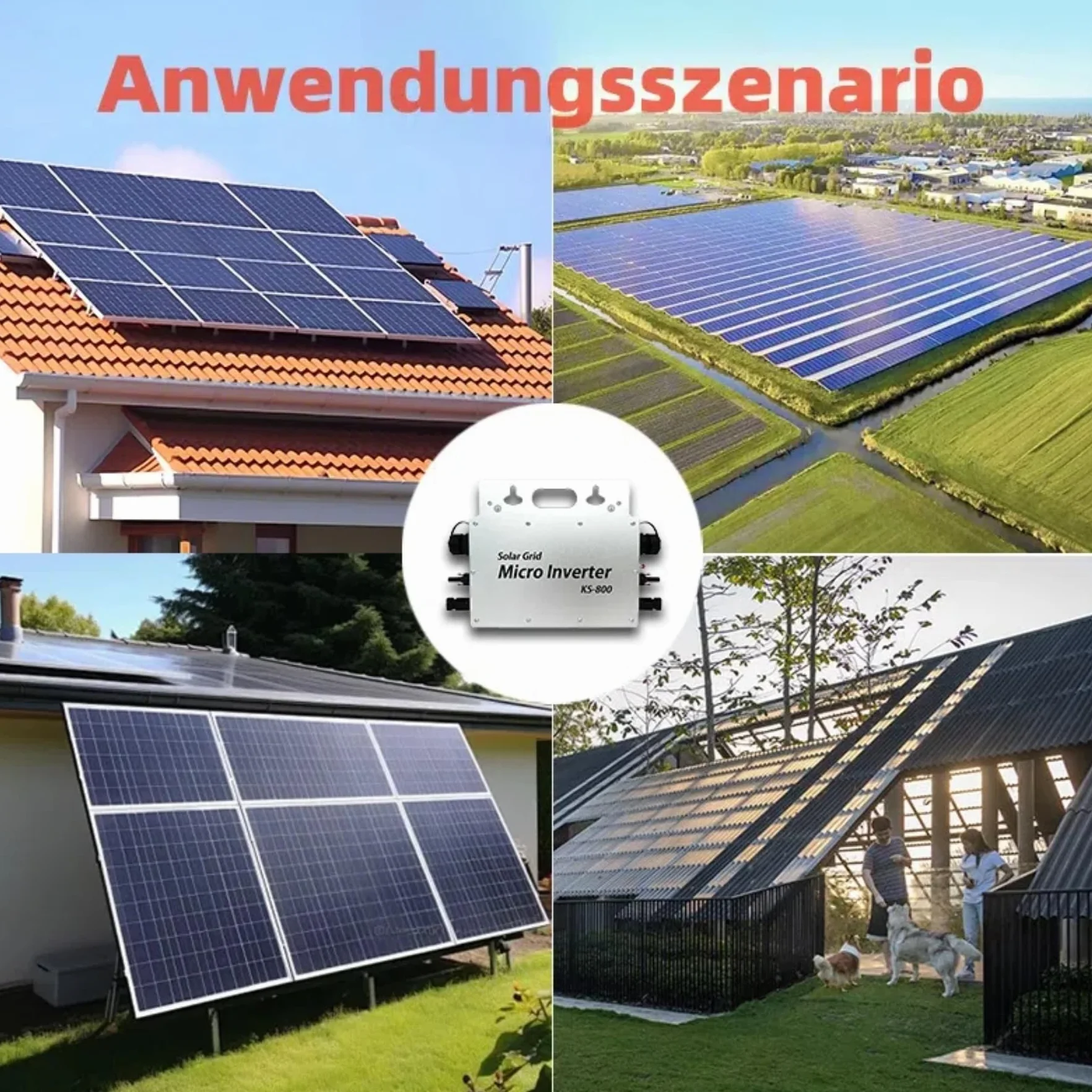 800W Micro Inverter Solar Grid Tie con schermo di monitoraggio dati AC IP67 con App WLAN per 2 moduli solari per centrale elettrica da balcone Centrale elettrica da balcone Inverter 190-270V AC