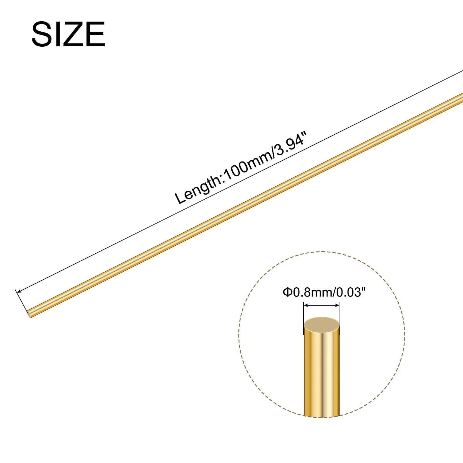 QUARKZMAN 8pz Ottone Aste 0.8mm x 100mm Rotondo Metallo Solido Albero Asta Tornio Barra Magazzino Saldatura Bacchette Coltello Maniglia Artigianato Realizzazione Punzonatura Deriva Oro