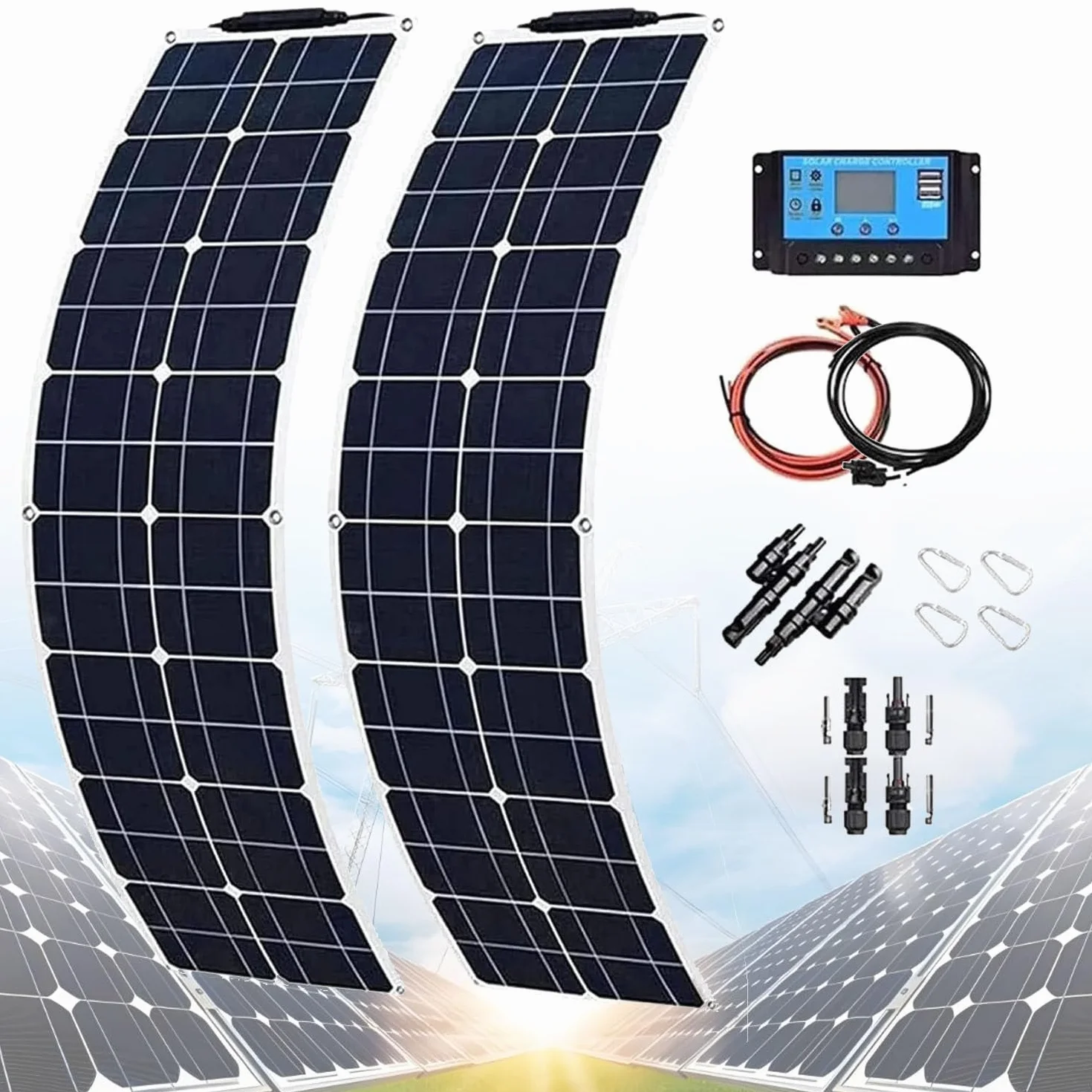 Pannelli Solari, Kit Di Pannelli Solari Monocristallini Da 200 W, 400 W E 800 W per La Casa, Pannello Solare Flessibile per Casa, Camper E Barca Fuori Rete,400W