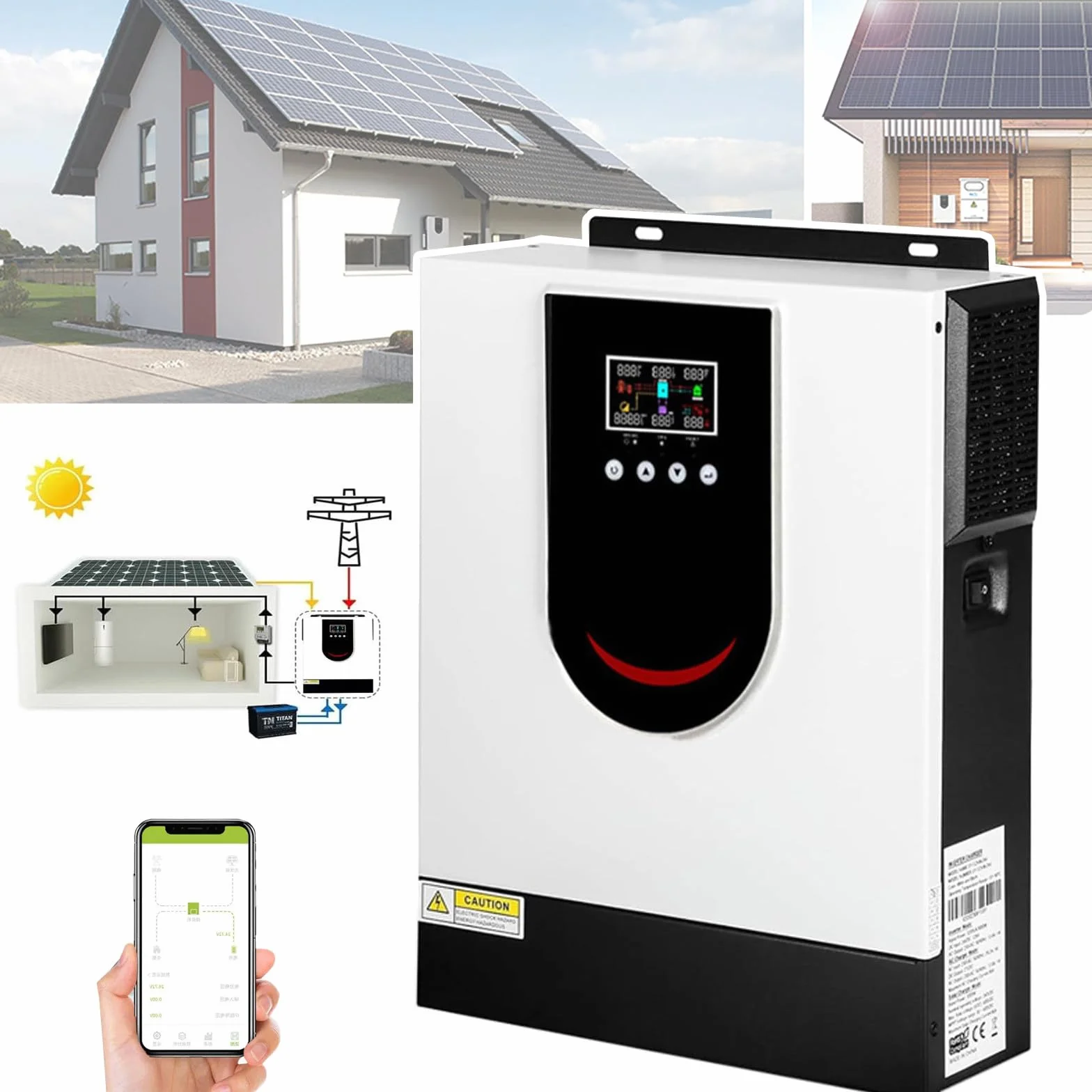 Inverter Solare Ibrido (1,0-10,2 KW), Inverter A Onda Sinusoidale Pura 12 V 24 V 48 V, Caricabatterie Inverter Ibrido Fuori Rete, Con Regolatore Di Carica Solare MPPT 40/80/120/160 A,DC12V-2.0KW