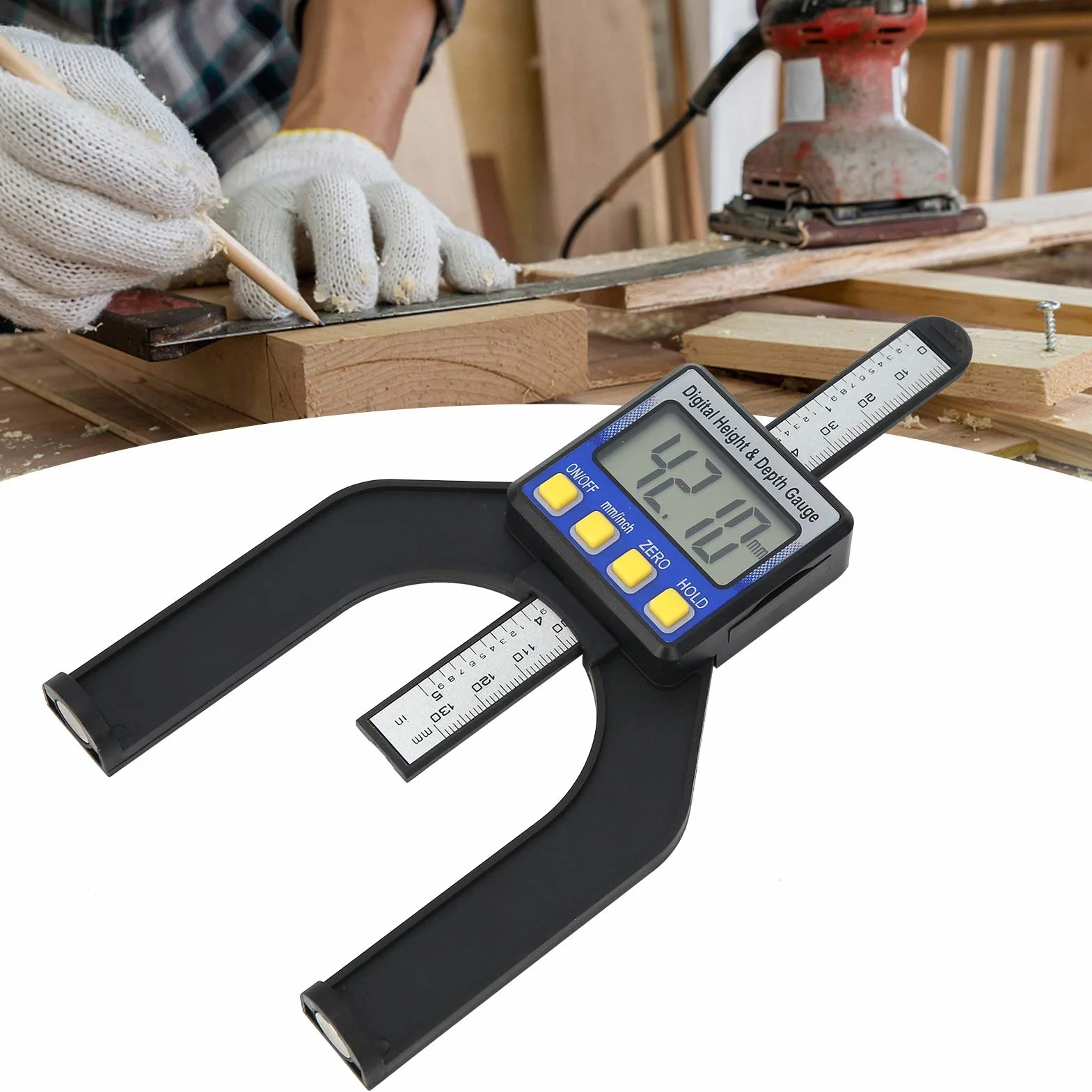 Calibro Elettronico di Altezza E Profondità, Mini Calibro Display Digitale Righello Per La Lavorazione del Legno Strumento di Misura in Plastica ABS da 0 a 80 Mm Calibro di Misurazione Magnetico