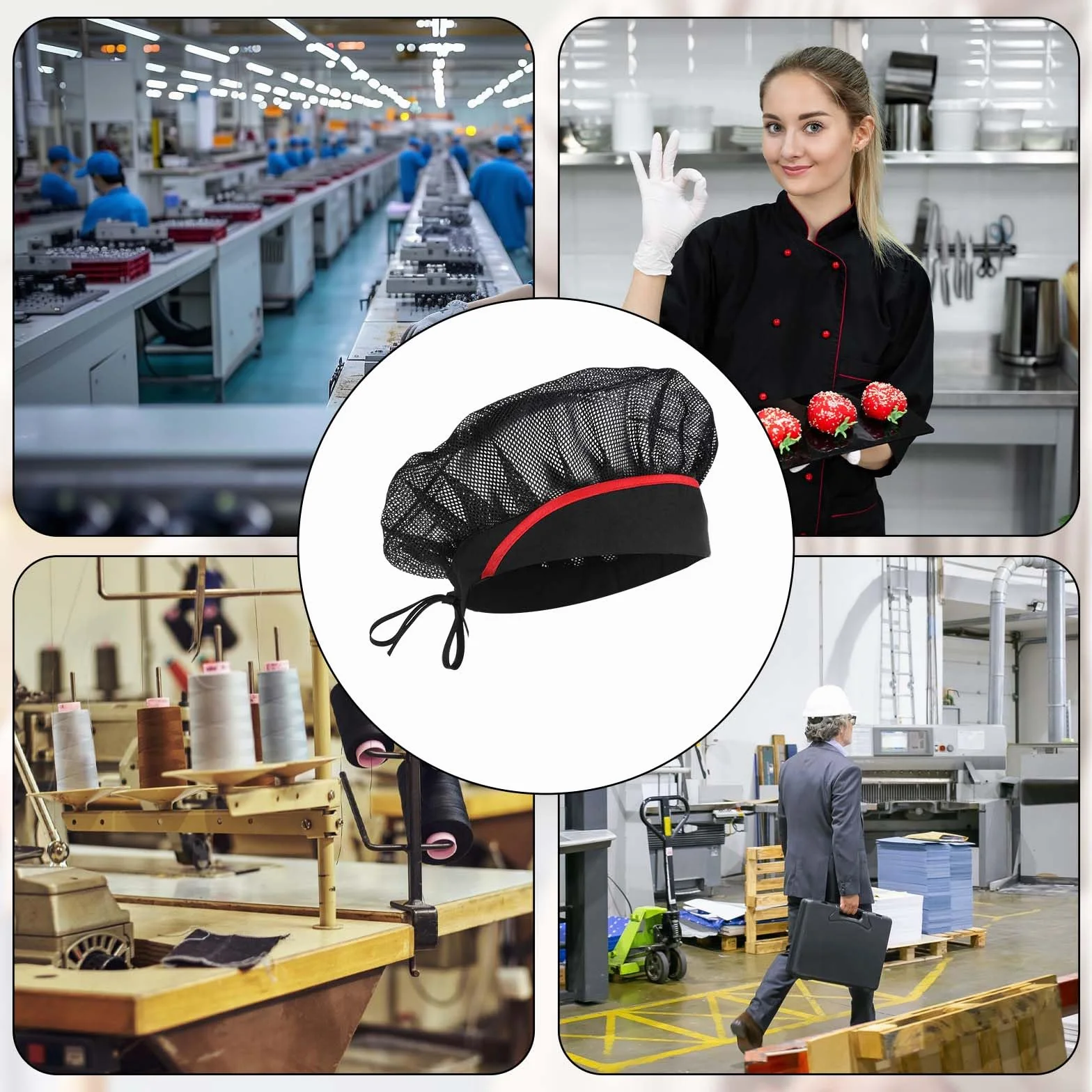 Giantree 3 cappelli da cuoco nero, cappello da cucina elastico regolabile riutilizzabile