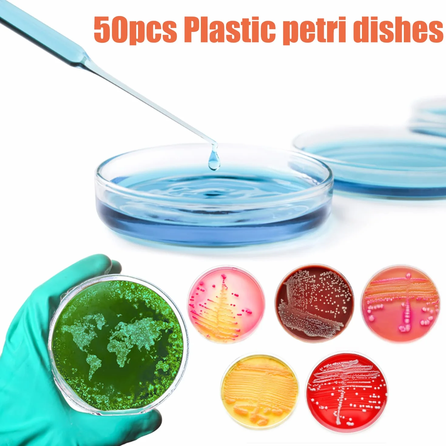 Confezione da 50 piatti Petri in plastica sterile con coperchi, 90 x 15 mm, piatti Petri sterili per progetti medici, biologici, scientifici scolastici