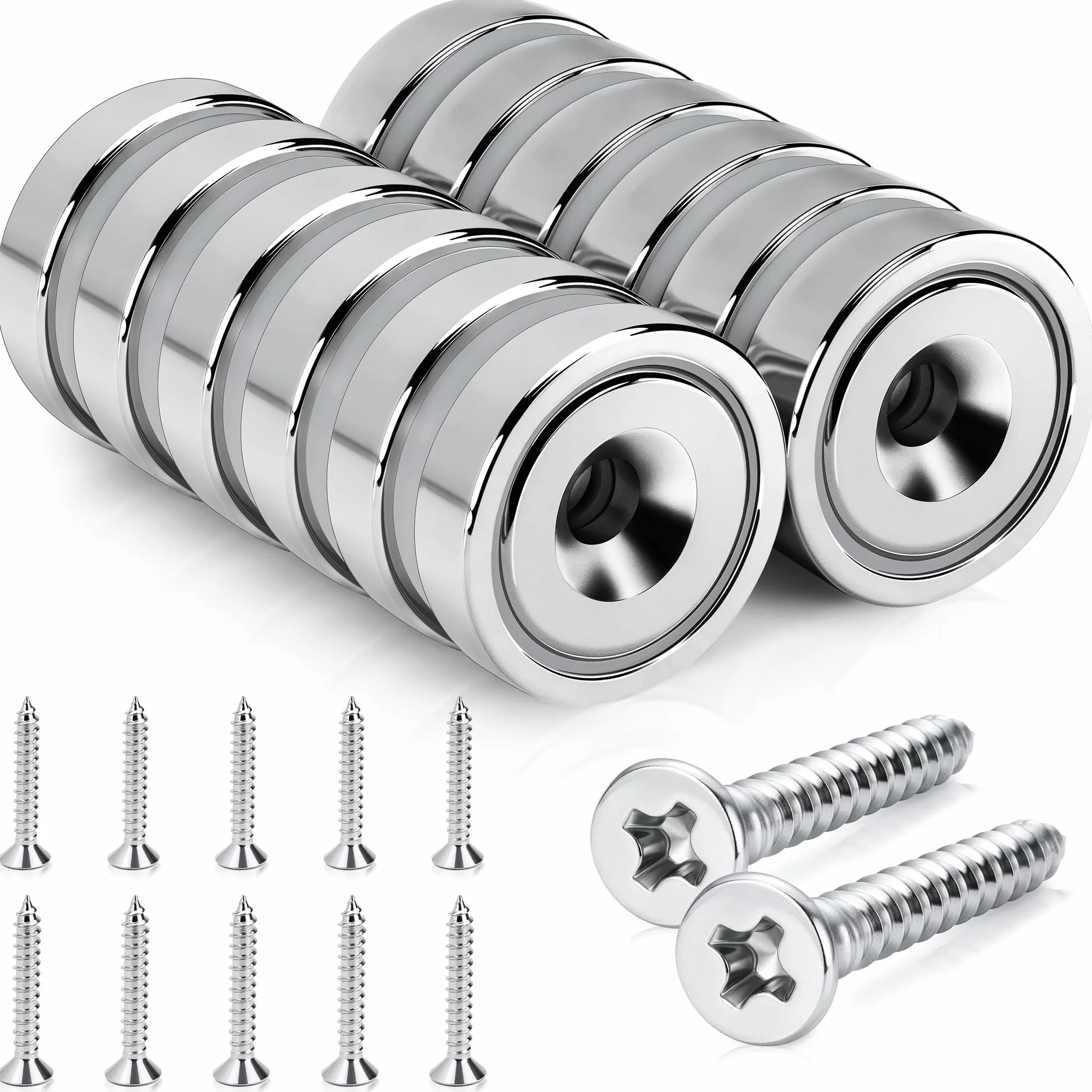 SENSEI Calamite Piatte con Foro (16x5 mm, 6 kg) – Magneti Neodimio per Officina e Utensili – con Viti – Set da 12
