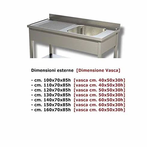 Lavatoio Lavello armadiato ad 1 Vasca + sgocciolatoio Laterale. Prof. 70-140x70x85H, Senza Ruote, Sgocciolatoio Sinistro