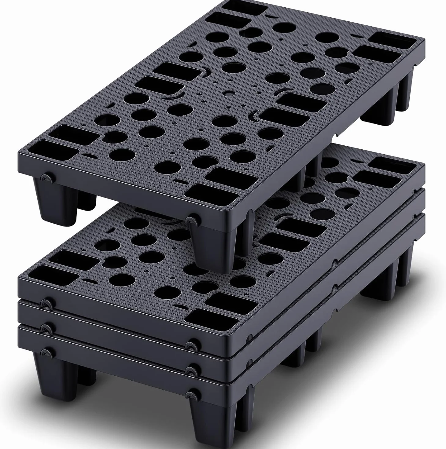 4 pezzi Pallet in plastica, Bancale Pallet impilabile resistente all'umidità con griglie traspiranti per supermercati, garage e magazzini, 50x30x10 cm