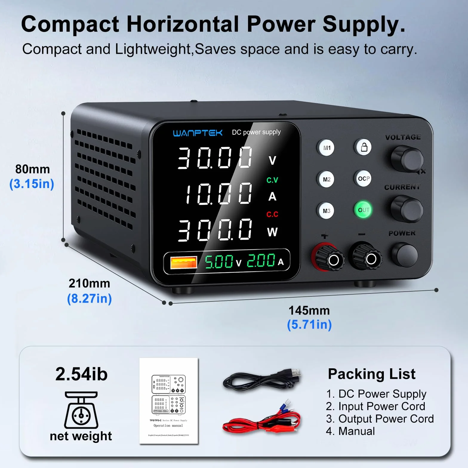 Alimentatore da Banco 30V 10A Regolabile con Memoria 3 Preset e Protezione OCP USB