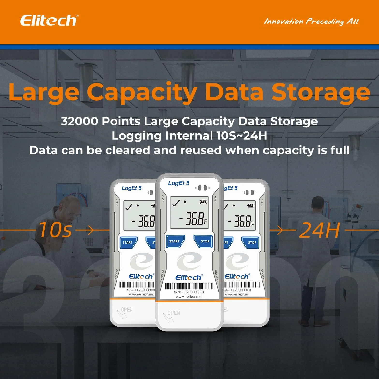Elitech LogEt5TH Registratore Dati Digitale di Umidità della Temperatura USB 32000 Punti Rapporto PDF CSV